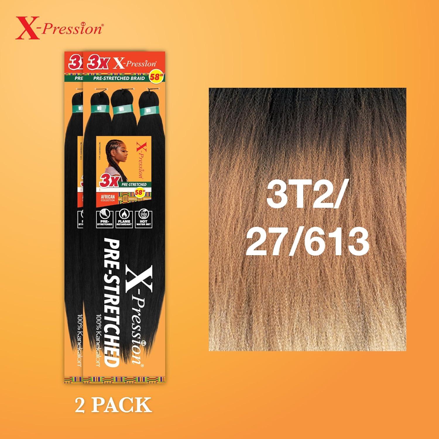 imageSensationnel Xpression prestretched braiding hair 3x braid 58 inch all kanekalon flame retardant synthetic braid for box braids and twists 1 pack 1 JETBLACK3T227613