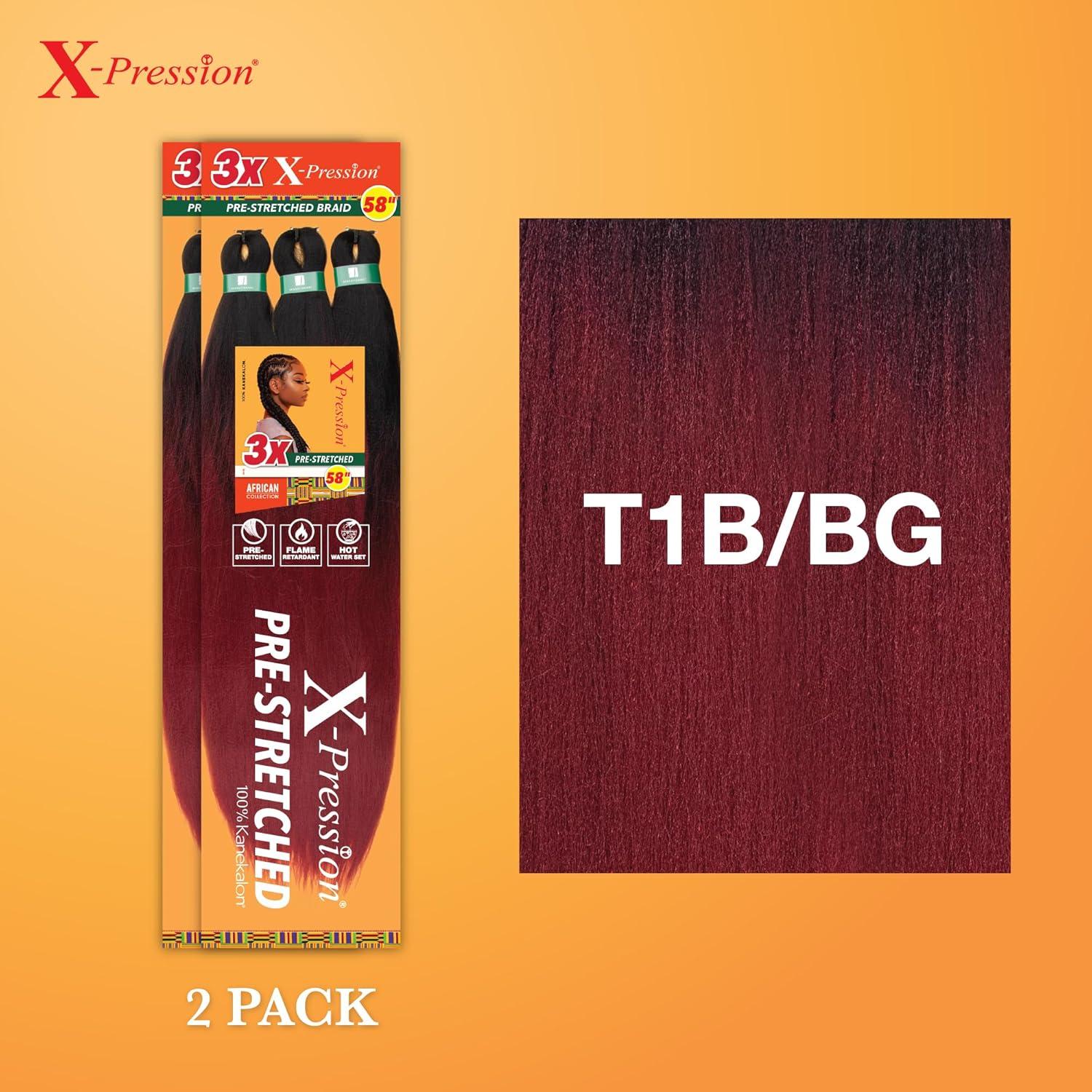 imageSensationnel Xpression prestretched braiding hair 3x braid 58 inch all kanekalon flame retardant synthetic braid for box braids and twists 1 pack 1 JETBLACKT1BBG