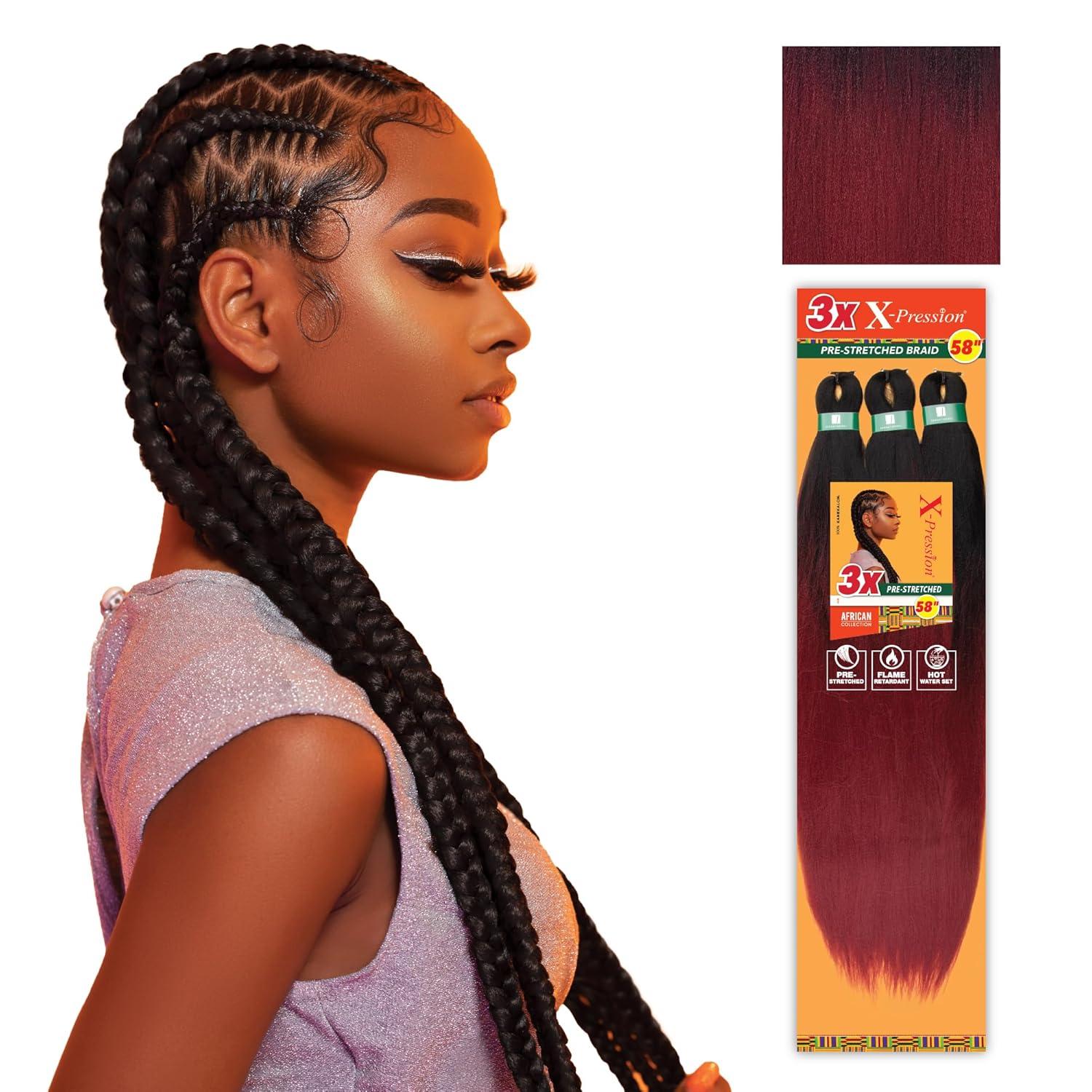 imageSensationnel Xpression prestretched braiding hair 3x braid 58 inch all kanekalon flame retardant synthetic braid for box braids and twists 1 pack 1 JETBLACKT1BBG