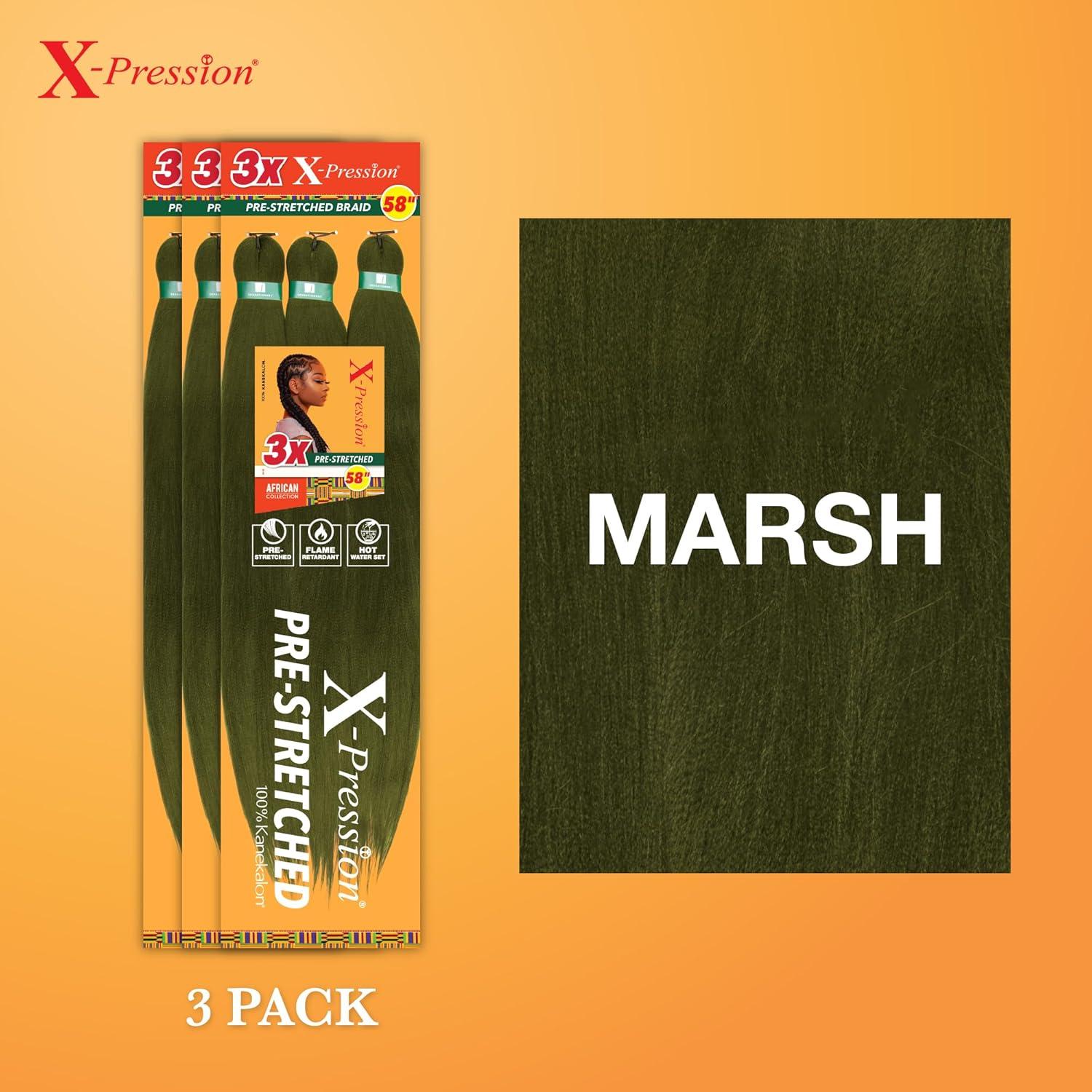 imageSensationnel Xpression prestretched braiding hair 3x braid 58 inch all kanekalon flame retardant synthetic braid for box braids and twists 1 pack 1 JETBLACKMARSH