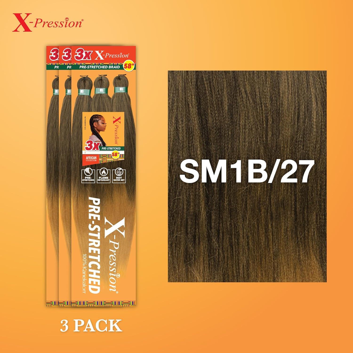 imageSensationnel Xpression prestretched braiding hair 3x braid 58 inch all kanekalon flame retardant synthetic braid for box braids and twists 1 pack 1 JETBLACKSM1B27