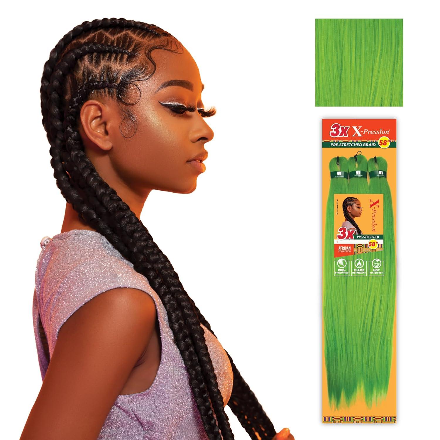 imageSensationnel Xpression prestretched braiding hair 3x braid 58 inch all kanekalon flame retardant synthetic braid for box braids and twists 1 pack 1 JETBLACKGREEN