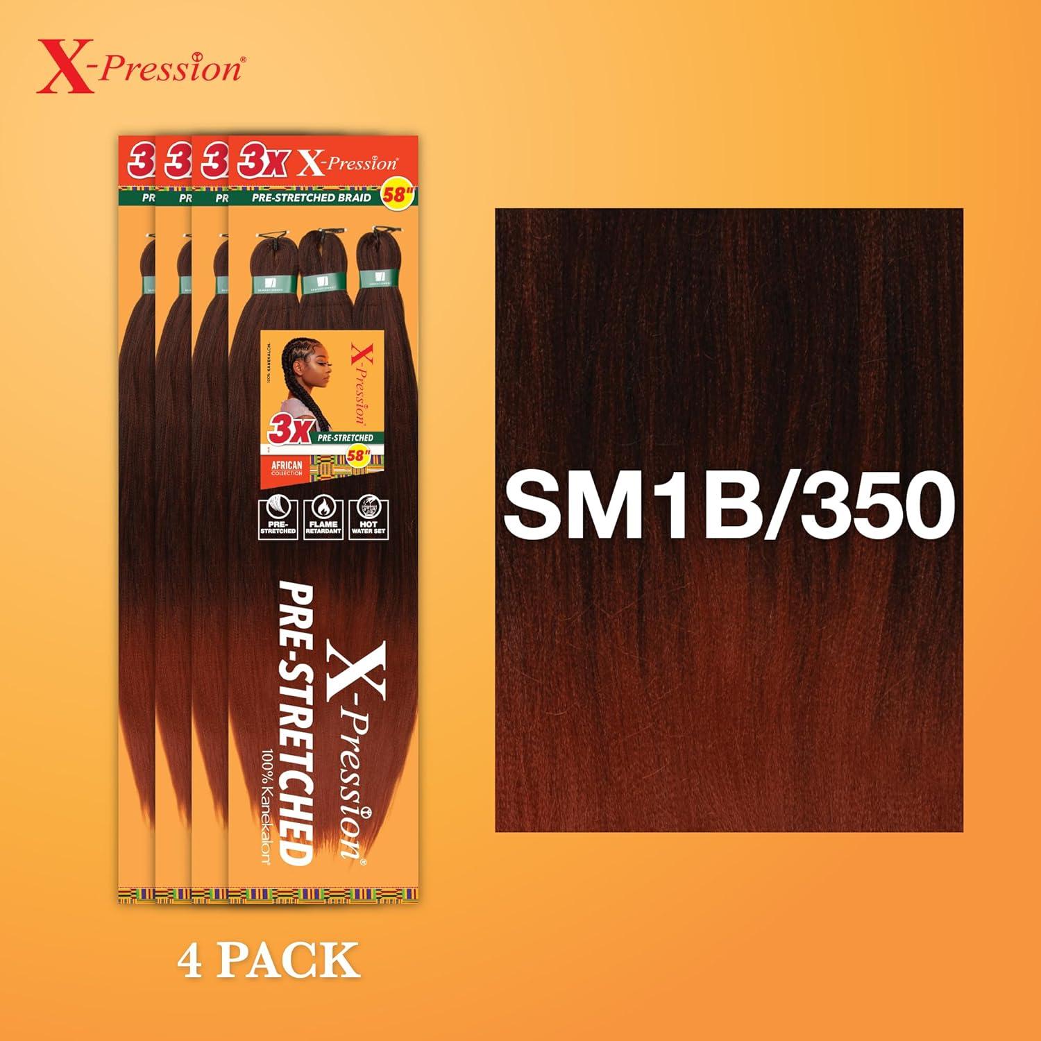 imageSensationnel Xpression prestretched braiding hair 3x braid 58 inch all kanekalon flame retardant synthetic braid for box braids and twists 1 pack 1 JETBLACKSM1B350