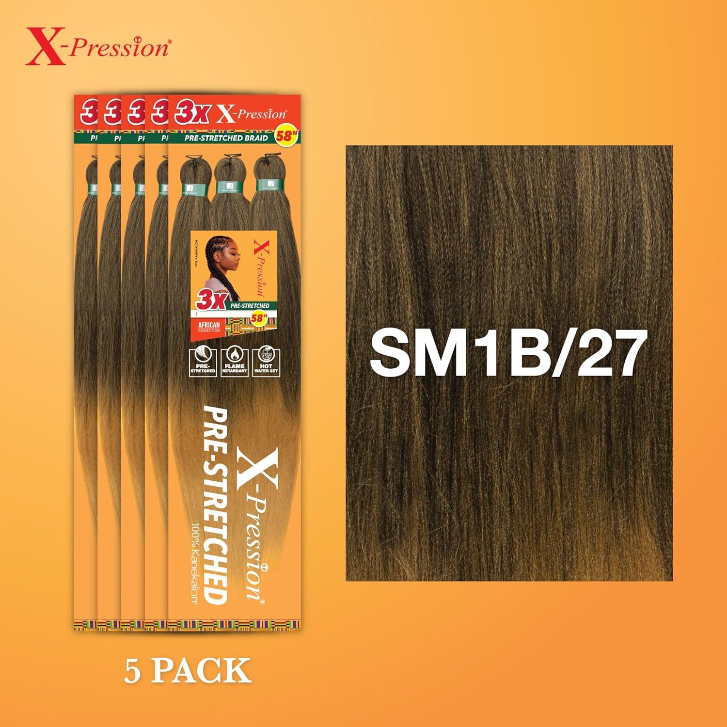 imageSensationnel Xpression prestretched braiding hair 3x braid 58 inch all kanekalon flame retardant synthetic braid for box braids and twists 1 pack 1 JETBLACKSM1B27