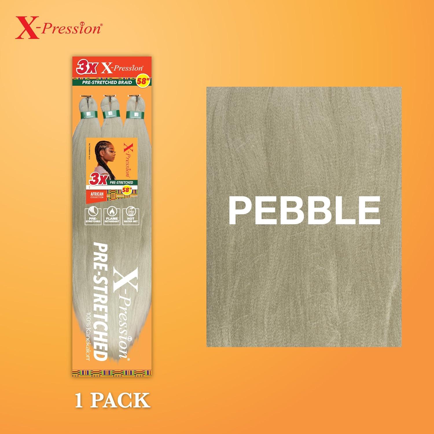 imageSensationnel Xpression prestretched braiding hair 3x braid 58 inch all kanekalon flame retardant synthetic braid for box braids and twists 1 pack 1 JETBLACKPEBBLE