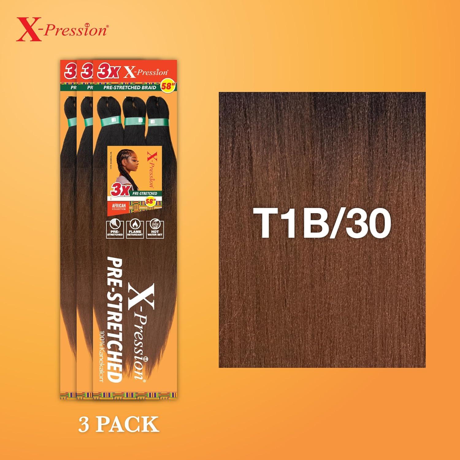 imageSensationnel Xpression prestretched braiding hair 3x braid 58 inch all kanekalon flame retardant synthetic braid for box braids and twists 1 pack 1 JETBLACKT1B30