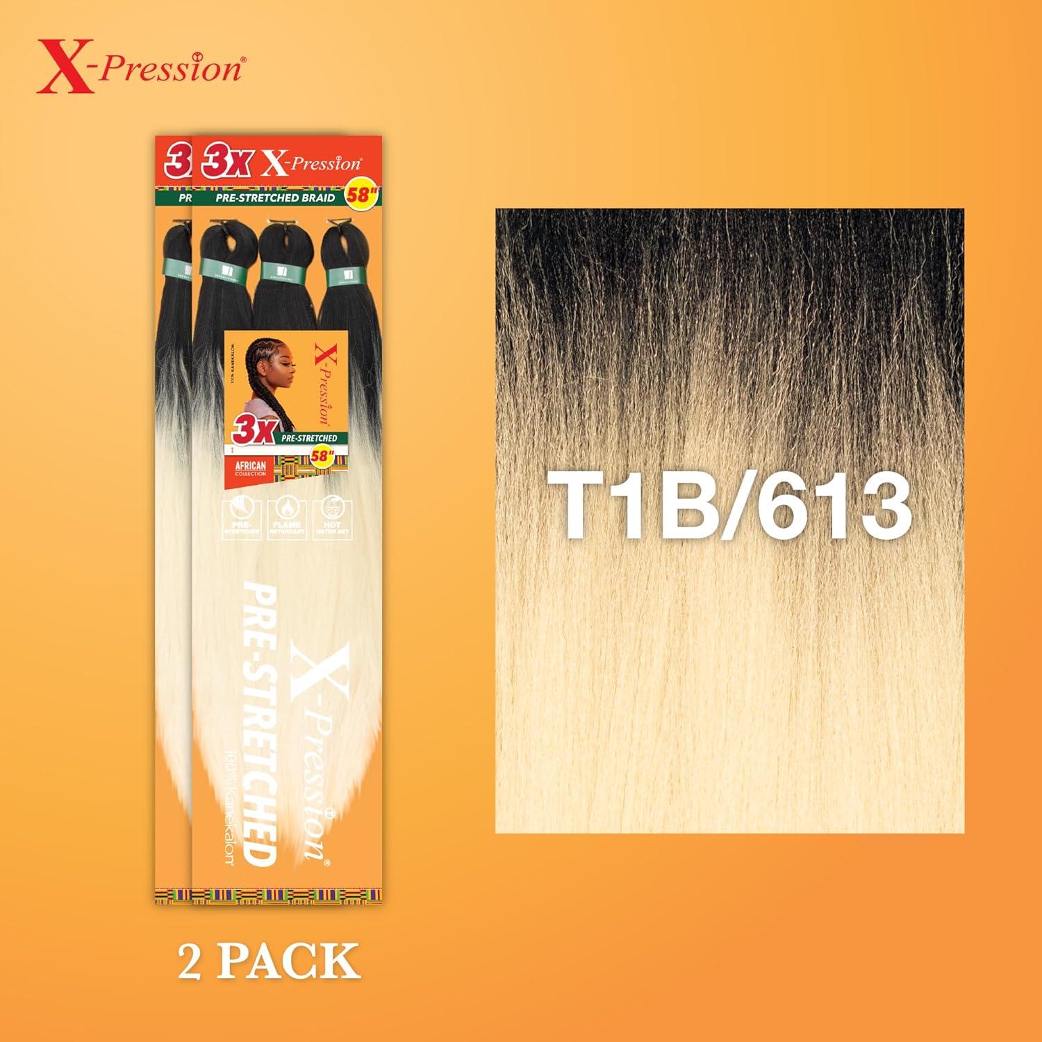 imageSensationnel Xpression prestretched braiding hair 3x braid 58 inch all kanekalon flame retardant synthetic braid for box braids and twists 1 pack 1 JETBLACKT1B613
