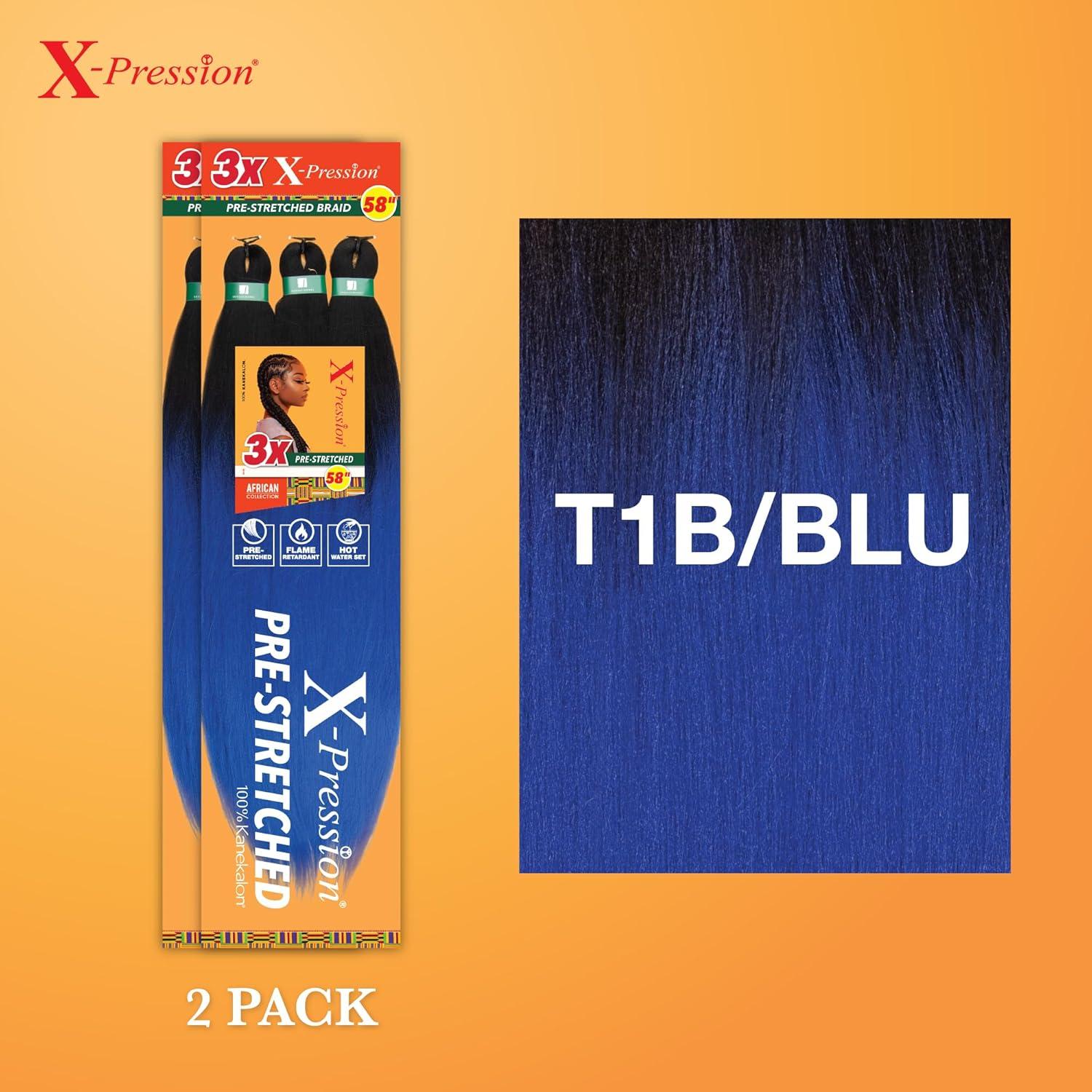 imageSensationnel Xpression prestretched braiding hair 3x braid 58 inch all kanekalon flame retardant synthetic braid for box braids and twists 1 pack 1 JETBLACKT1BBLU