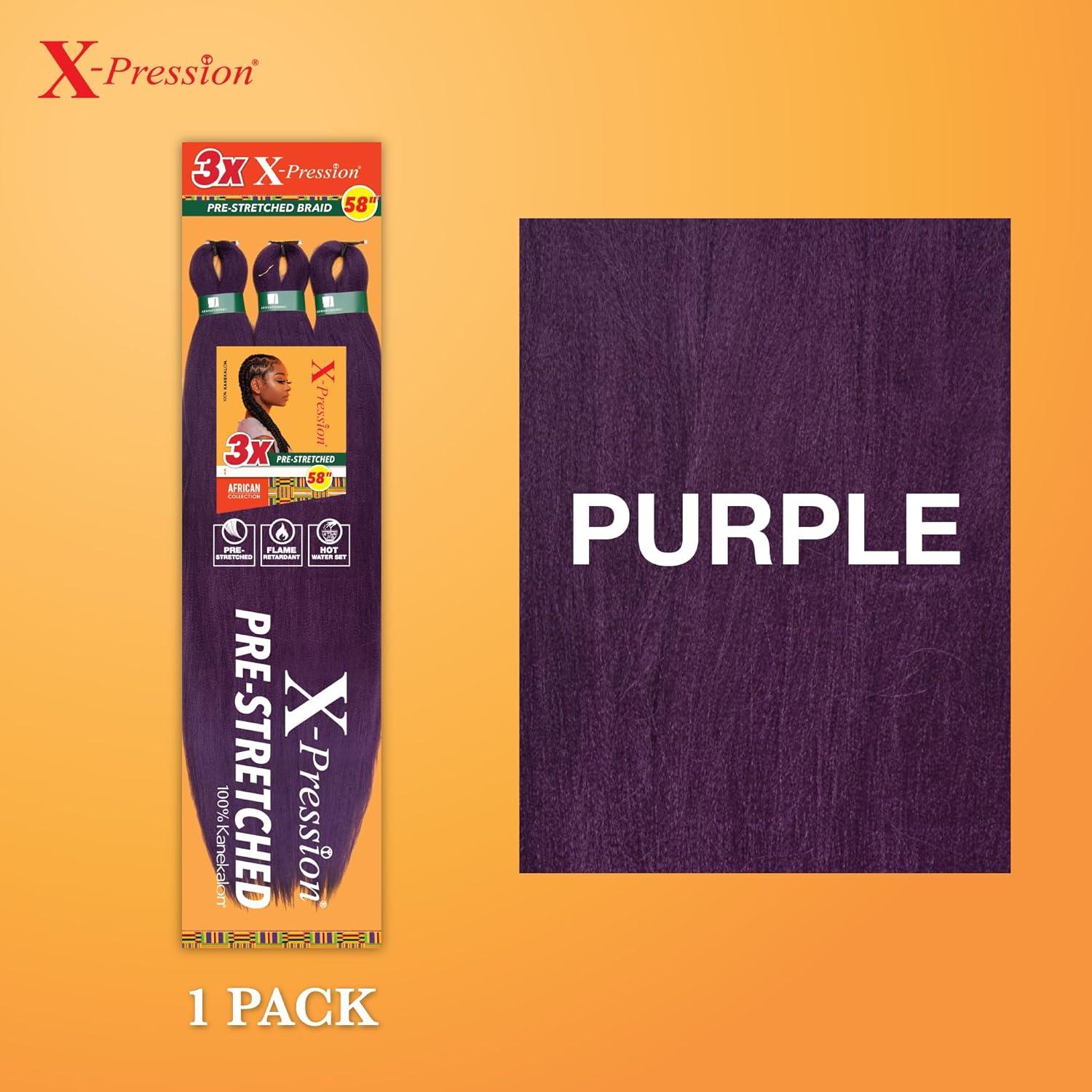imageSensationnel Xpression prestretched braiding hair 3x braid 58 inch all kanekalon flame retardant synthetic braid for box braids and twists 1 pack 1 JETBLACKPURPLE