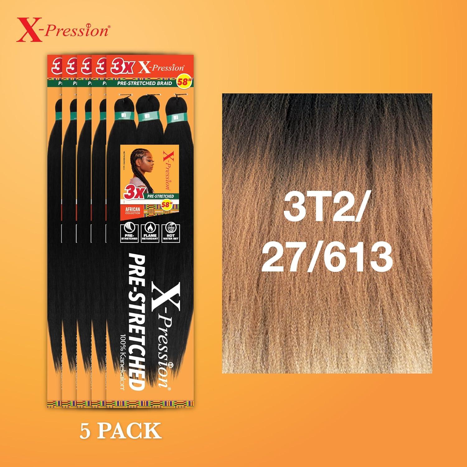 imageSensationnel Xpression prestretched braiding hair 3x braid 58 inch all kanekalon flame retardant synthetic braid for box braids and twists 1 pack 1 JETBLACK3T227613