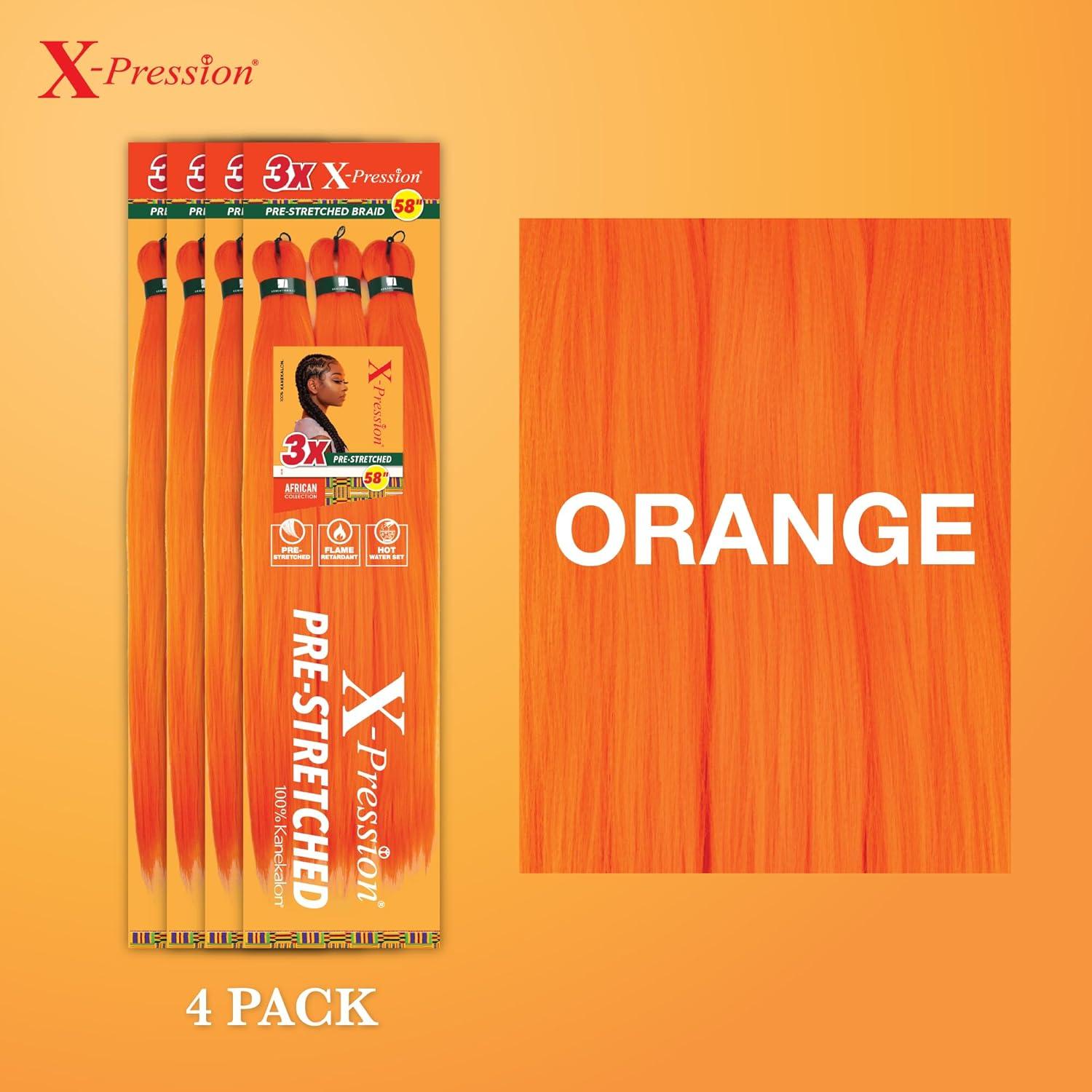 imageSensationnel Xpression prestretched braiding hair 3x braid 58 inch all kanekalon flame retardant synthetic braid for box braids and twists 1 pack 1 JETBLACKORANGE