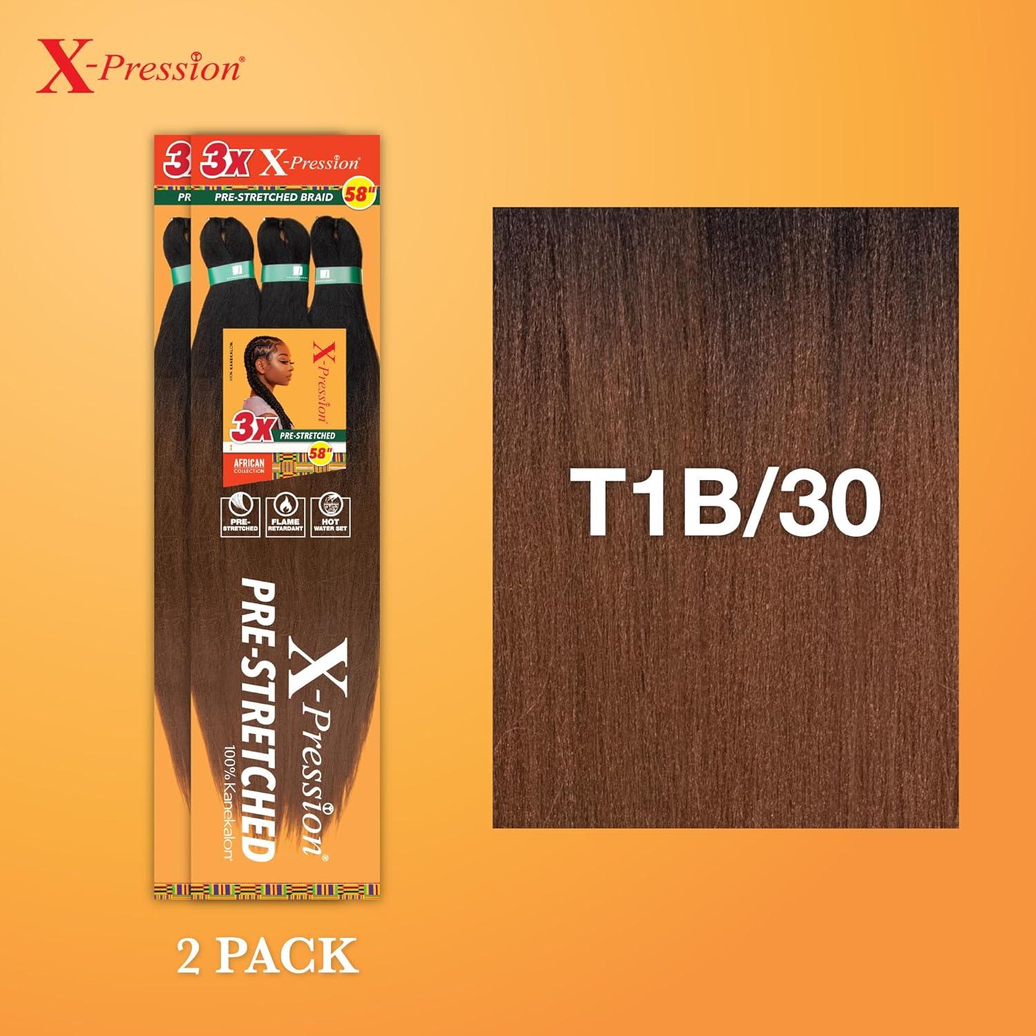 imageSensationnel Xpression prestretched braiding hair 3x braid 58 inch all kanekalon flame retardant synthetic braid for box braids and twists 1 pack 1 JETBLACKT1B30