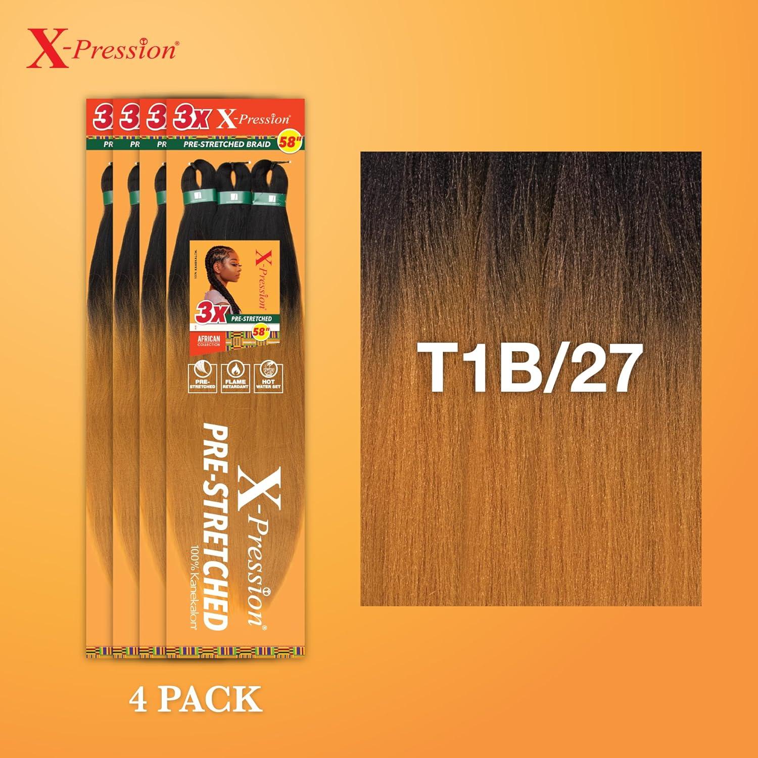imageSensationnel Xpression prestretched braiding hair 3x braid 58 inch all kanekalon flame retardant synthetic braid for box braids and twists 1 pack 1 JETBLACKT1B27