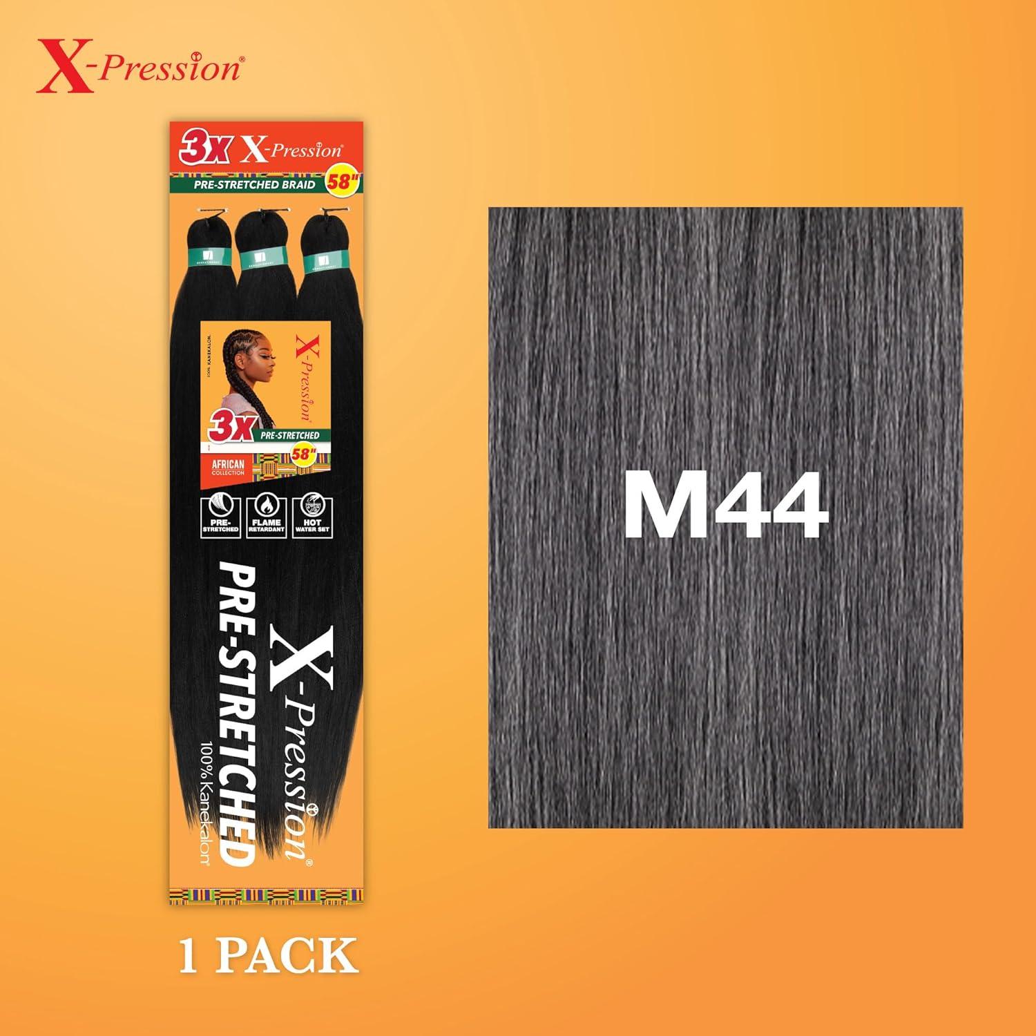 imageSensationnel Xpression prestretched braiding hair 3x braid 58 inch all kanekalon flame retardant synthetic braid for box braids and twists 1 pack 1 JETBLACKM44