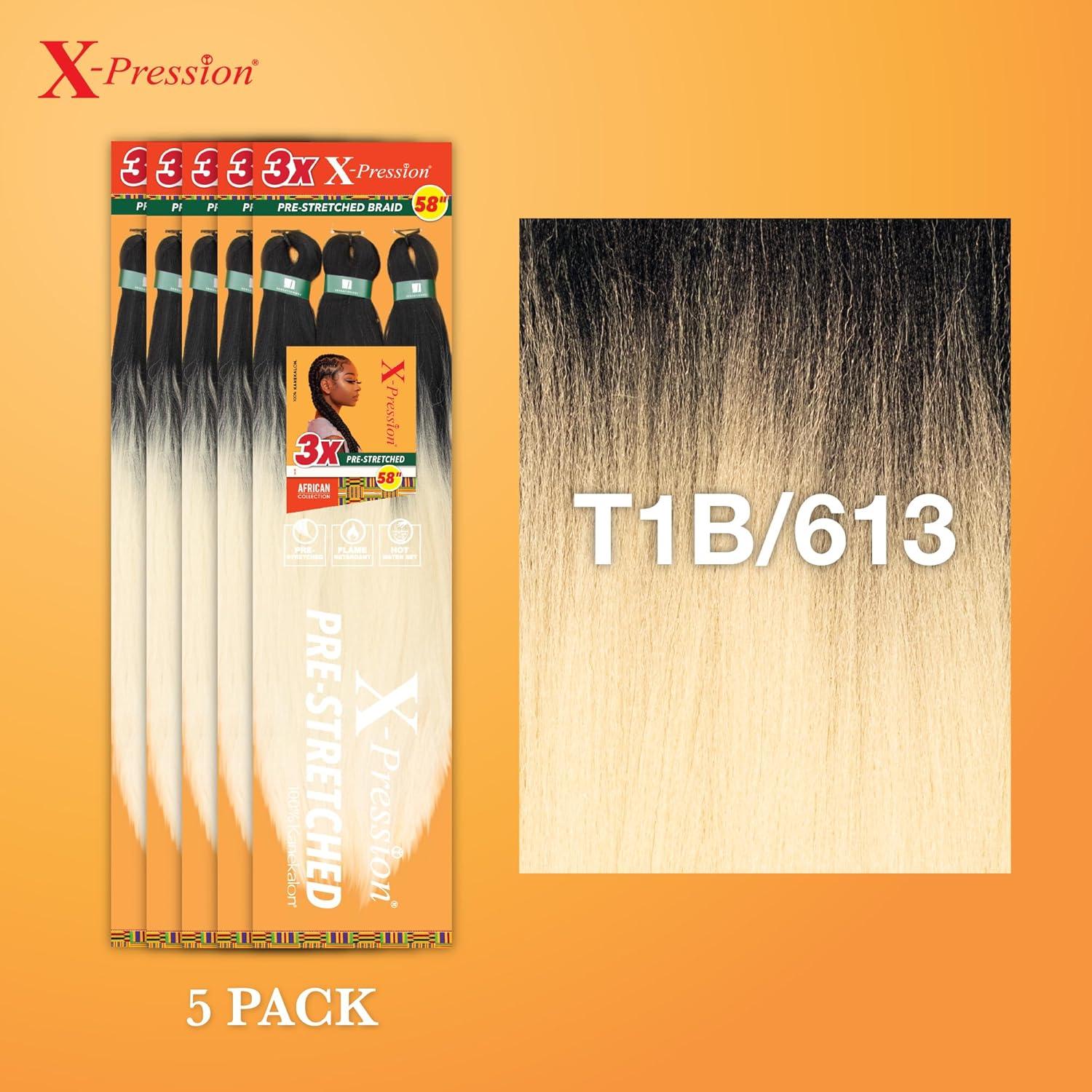imageSensationnel Xpression prestretched braiding hair 3x braid 58 inch all kanekalon flame retardant synthetic braid for box braids and twists 1 pack 1 JETBLACKT1B613