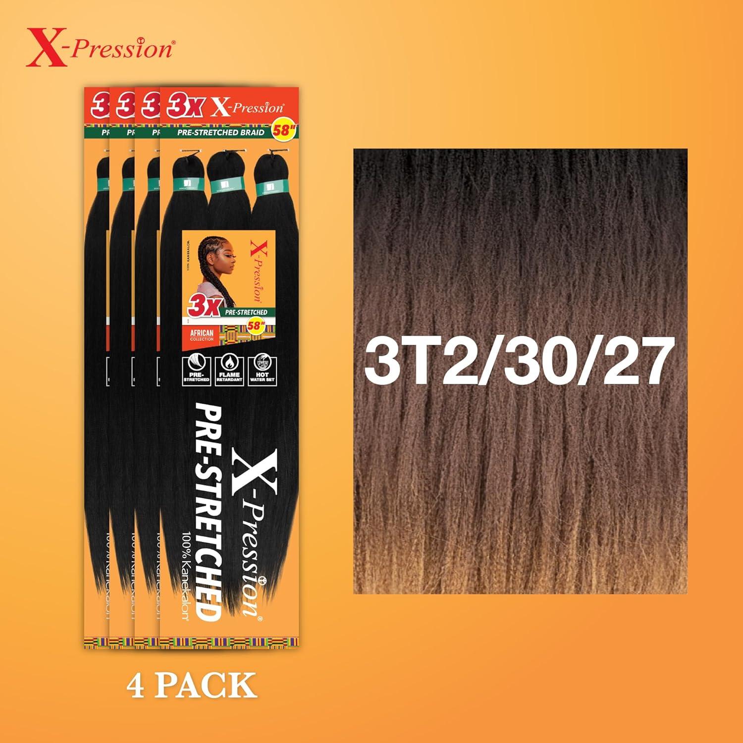 imageSensationnel Xpression prestretched braiding hair 3x braid 58 inch all kanekalon flame retardant synthetic braid for box braids and twists 1 pack 1 JETBLACK3T23027