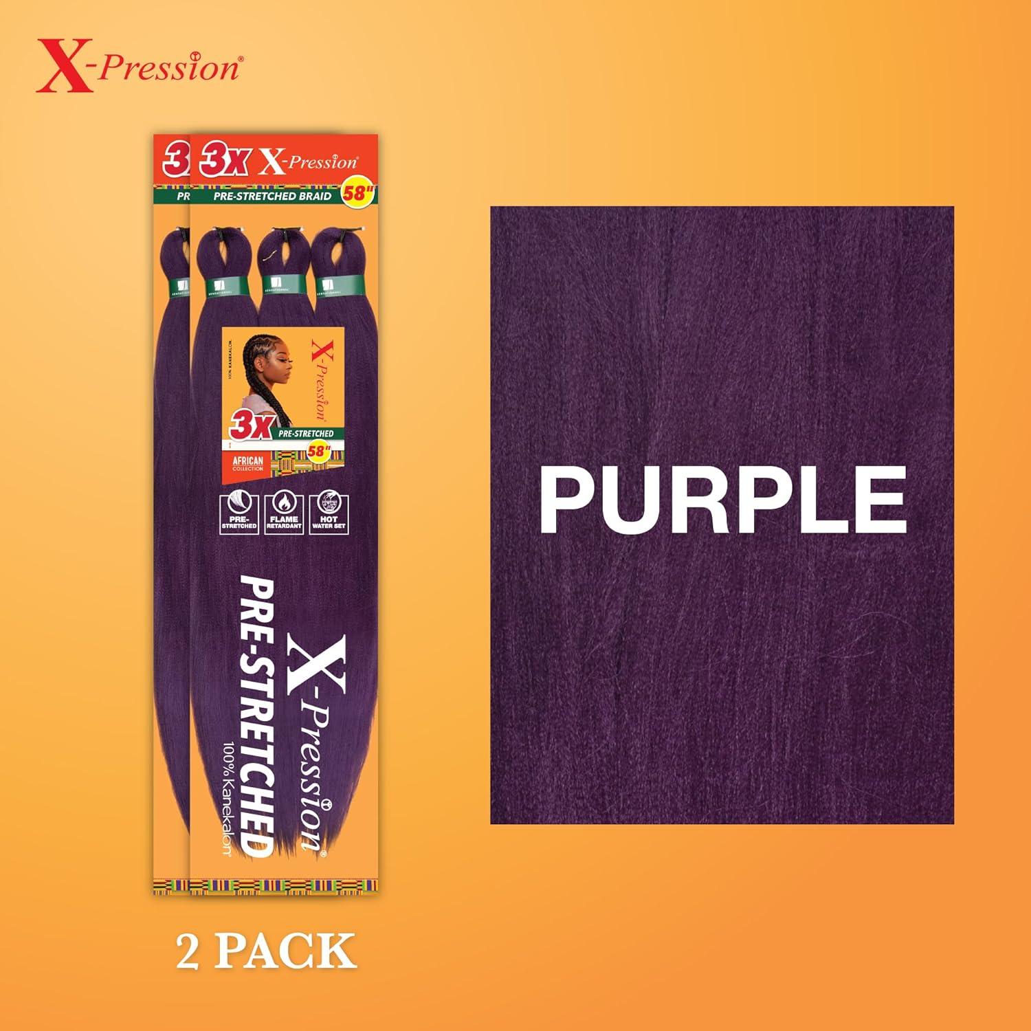 imageSensationnel Xpression prestretched braiding hair 3x braid 58 inch all kanekalon flame retardant synthetic braid for box braids and twists 1 pack 1 JETBLACKPURPLE