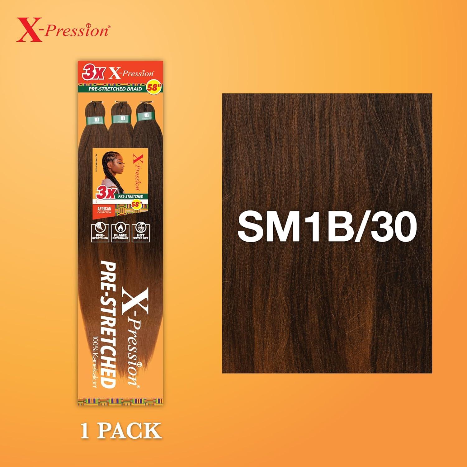 imageSensationnel Xpression prestretched braiding hair 3x braid 58 inch all kanekalon flame retardant synthetic braid for box braids and twists 1 pack 1 JETBLACKSM1B30