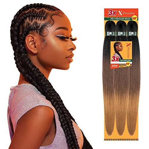 imageSensationnel Xpression prestretched braiding hair 3x braid 58 inch all kanekalon flame retardant synthetic braid for box braids and twists 1 pack 1 JETBLACKT1BEMERALD
