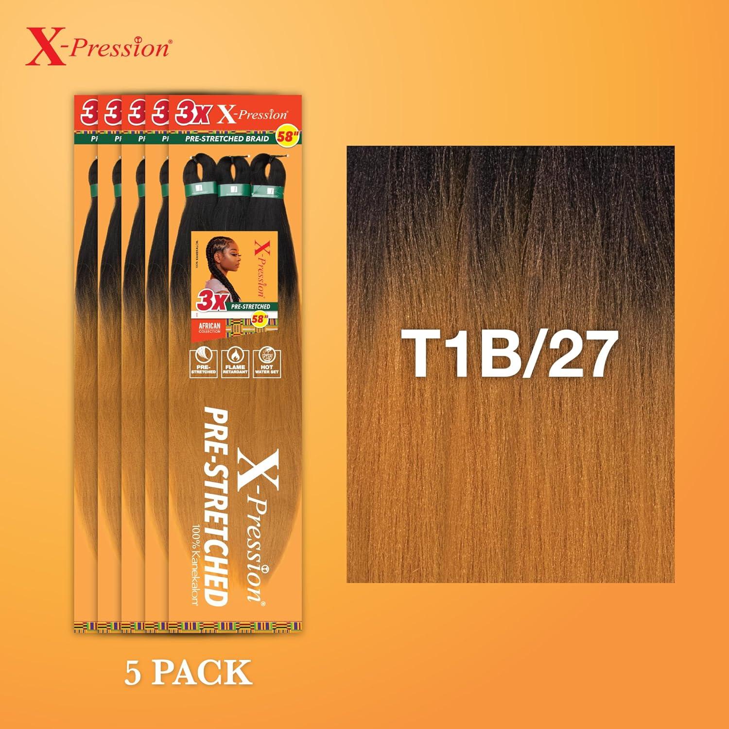 imageSensationnel Xpression prestretched braiding hair 3x braid 58 inch all kanekalon flame retardant synthetic braid for box braids and twists 1 pack 1 JETBLACKT1B27