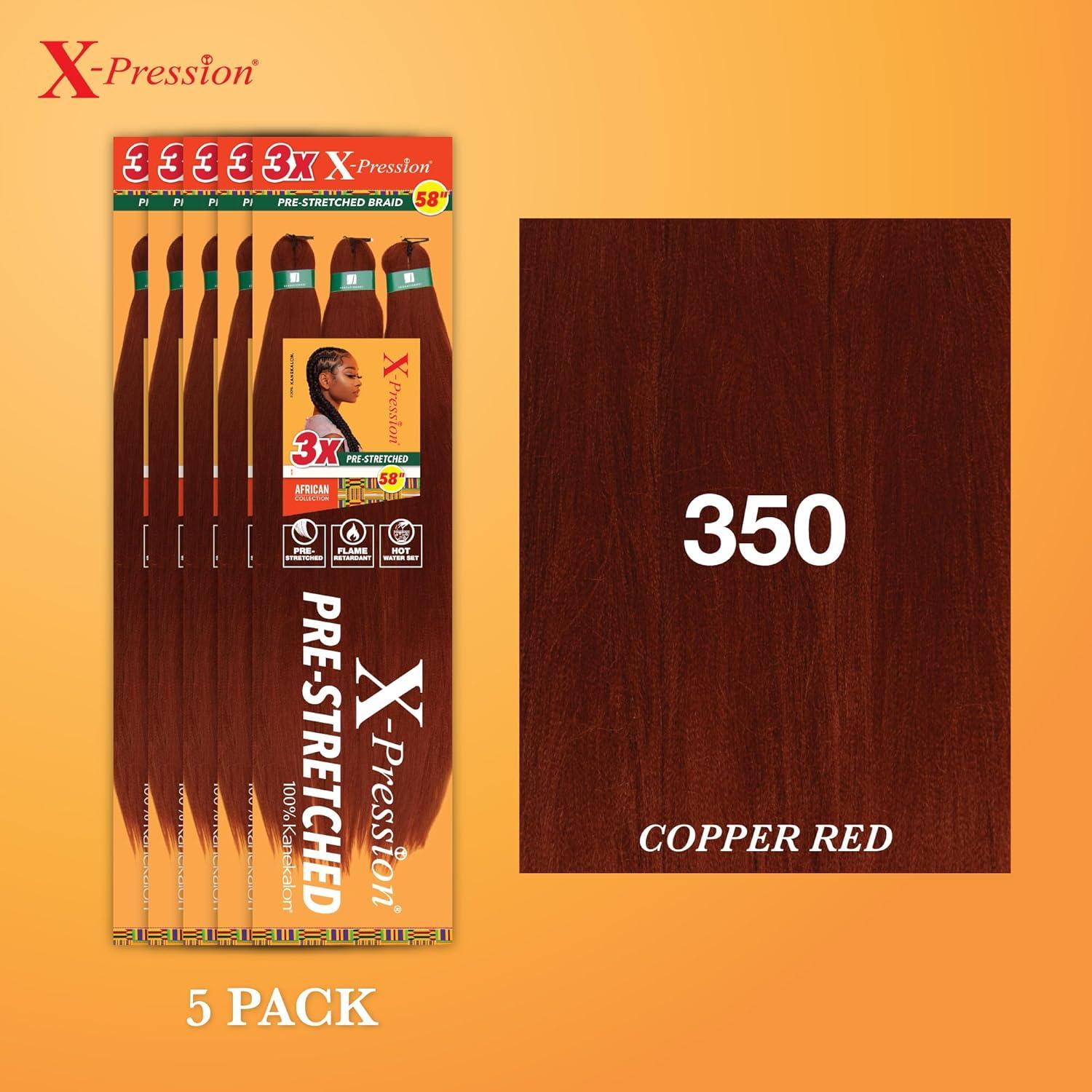 imageSensationnel Xpression prestretched braiding hair 3x braid 58 inch all kanekalon flame retardant synthetic braid for box braids and twists 1 pack 1 JETBLACK350 COPPERRED