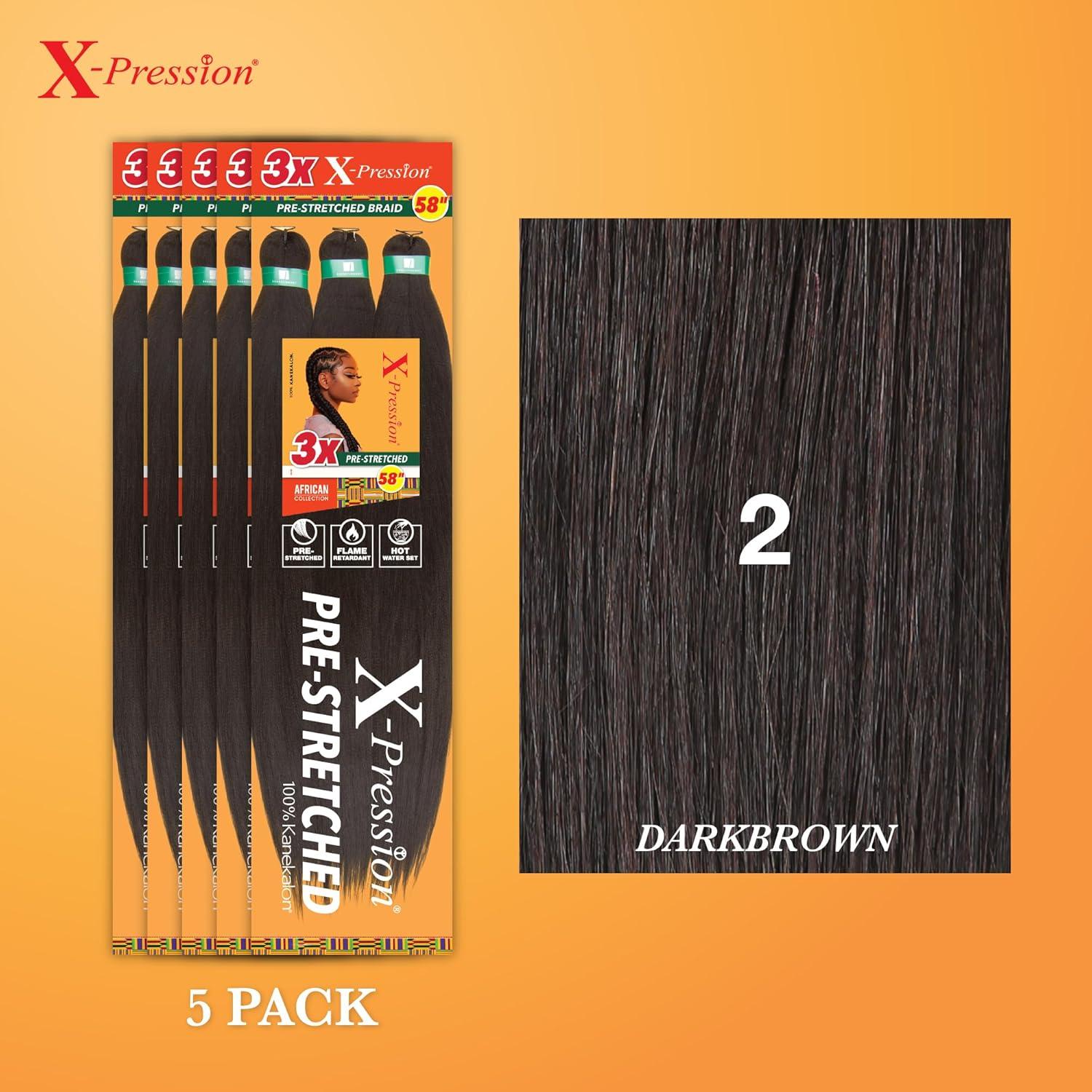 imageSensationnel Xpression prestretched braiding hair 3x braid 58 inch all kanekalon flame retardant synthetic braid for box braids and twists 1 pack 1 JETBLACK2 DARKBROWN