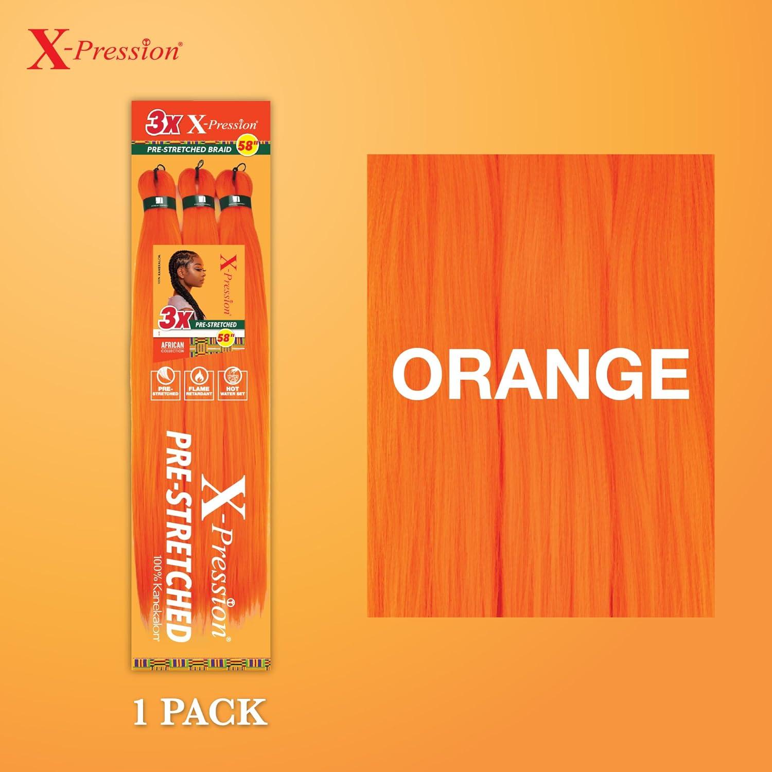 imageSensationnel Xpression prestretched braiding hair 3x braid 58 inch all kanekalon flame retardant synthetic braid for box braids and twists 1 pack 1 JETBLACKORANGE