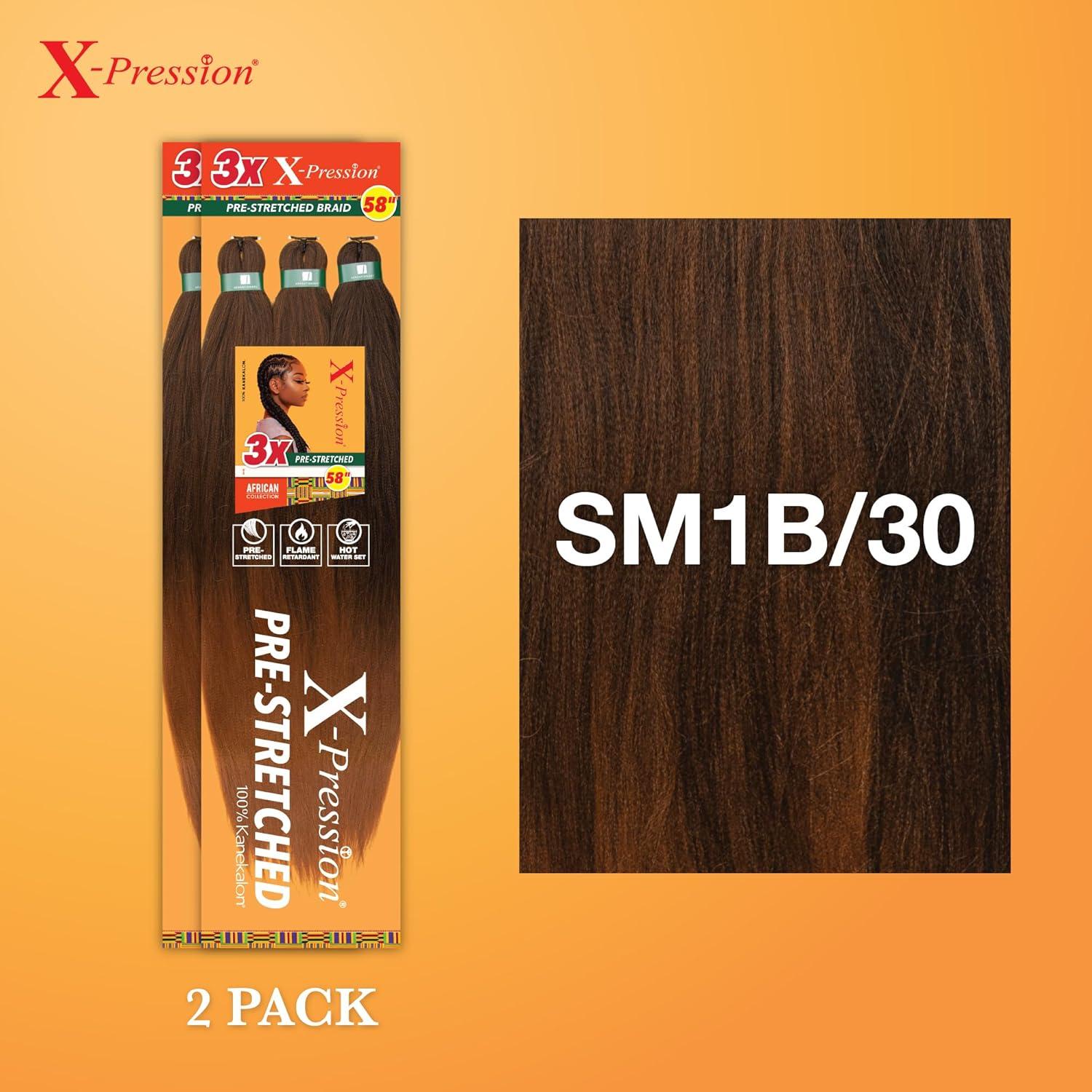 imageSensationnel Xpression prestretched braiding hair 3x braid 58 inch all kanekalon flame retardant synthetic braid for box braids and twists 1 pack 1 JETBLACKSM1B30