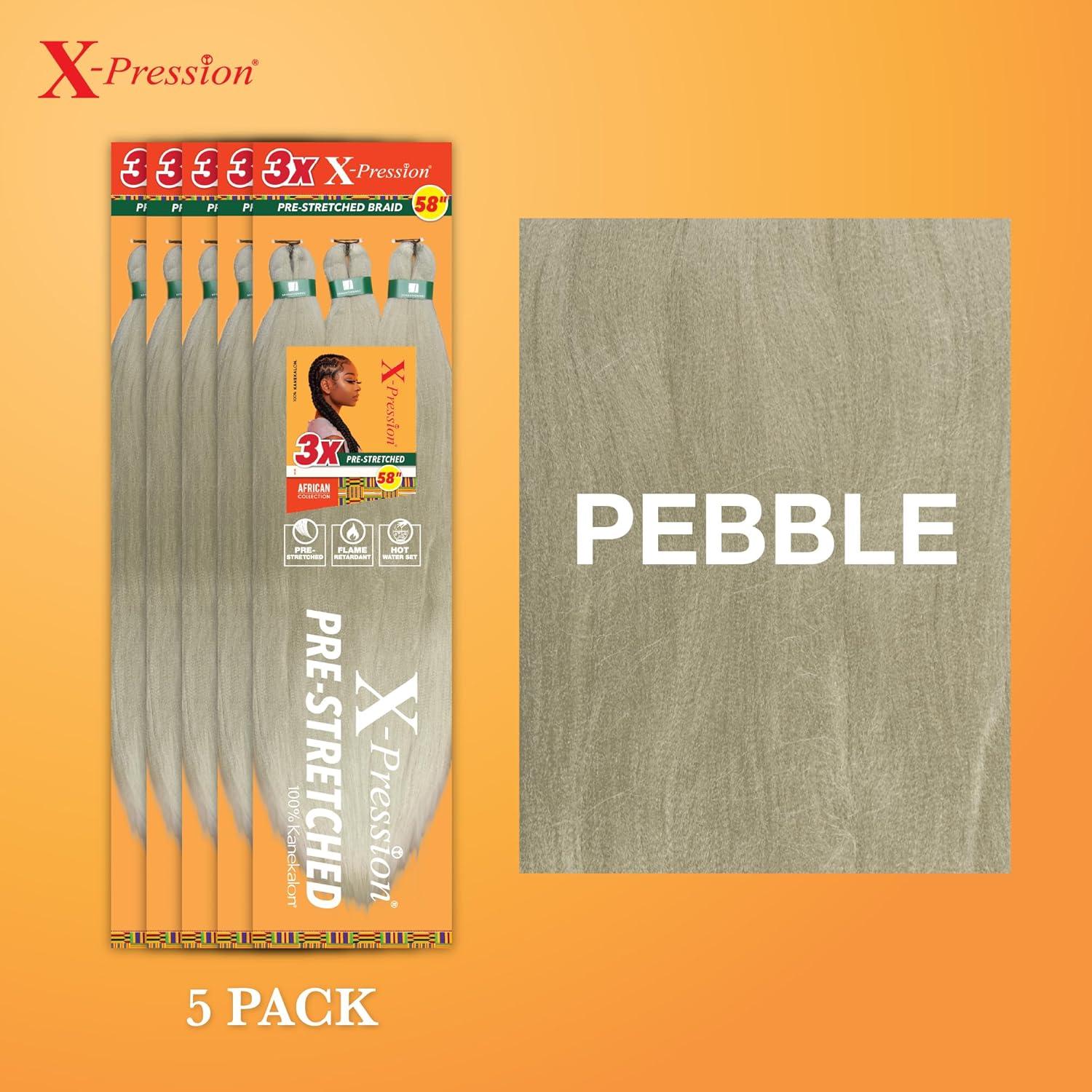 imageSensationnel Xpression prestretched braiding hair 3x braid 58 inch all kanekalon flame retardant synthetic braid for box braids and twists 1 pack 1 JETBLACKPEBBLE