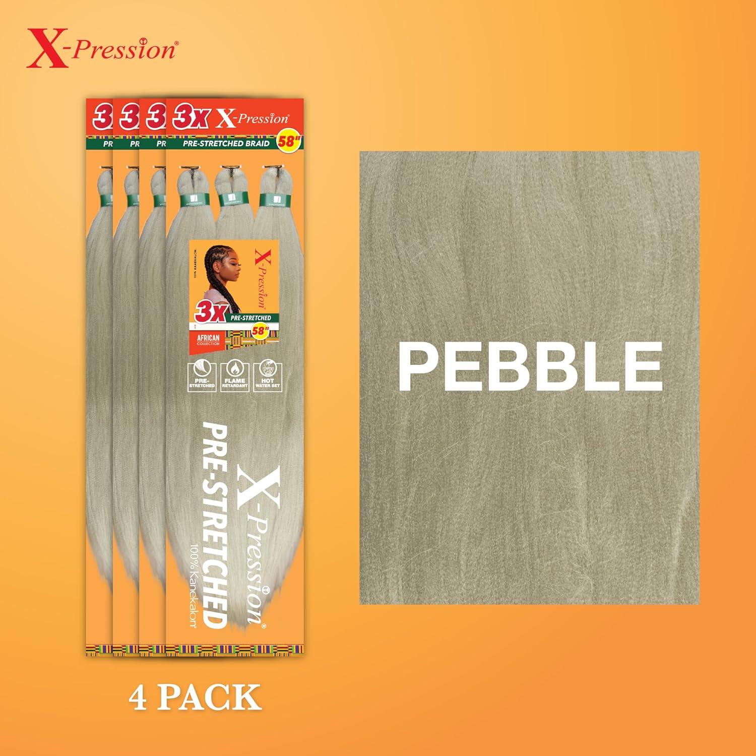imageSensationnel Xpression prestretched braiding hair 3x braid 58 inch all kanekalon flame retardant synthetic braid for box braids and twists 1 pack 1 JETBLACKPEBBLE