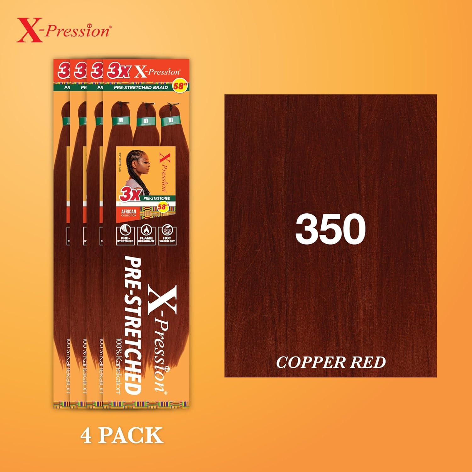imageSensationnel Xpression prestretched braiding hair 3x braid 58 inch all kanekalon flame retardant synthetic braid for box braids and twists 1 pack 1 JETBLACK350 COPPERRED