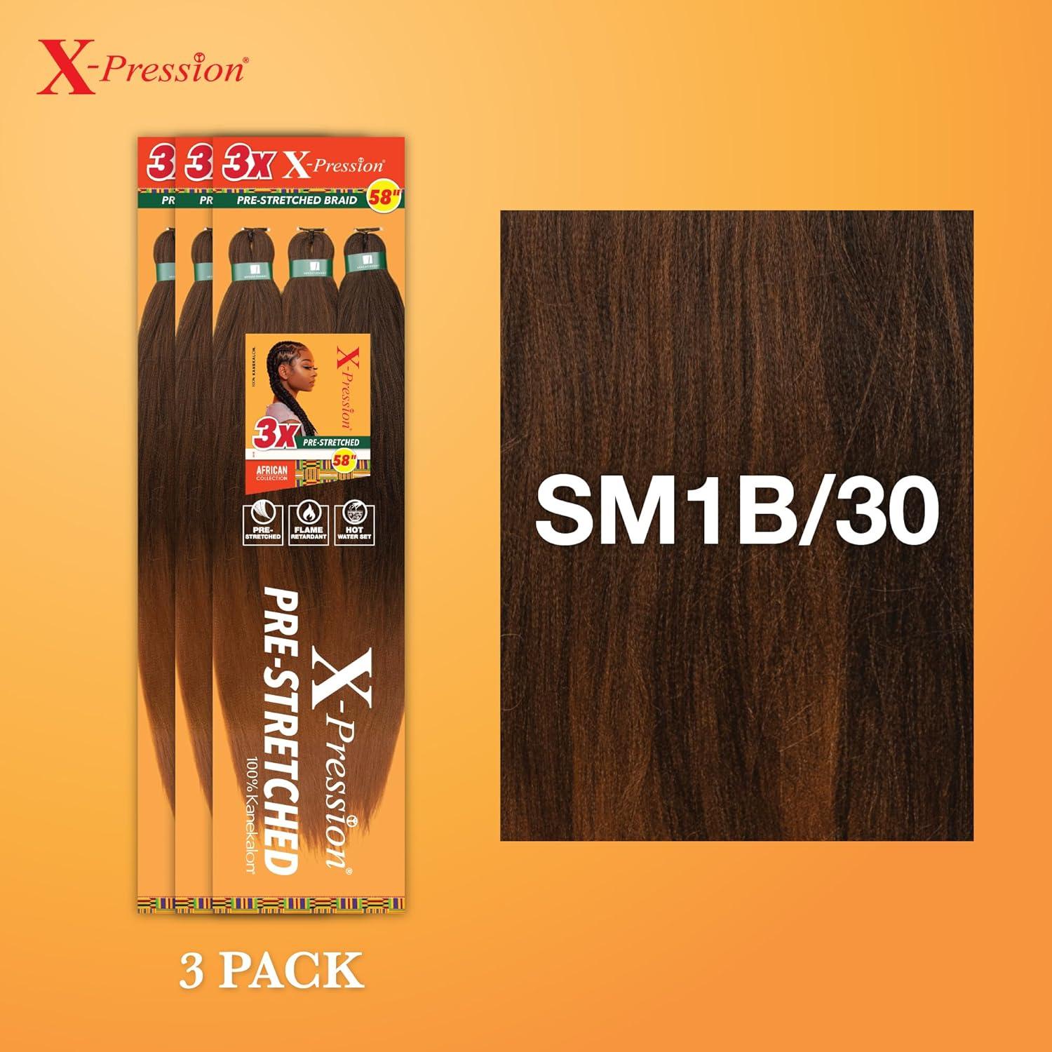 imageSensationnel Xpression prestretched braiding hair 3x braid 58 inch all kanekalon flame retardant synthetic braid for box braids and twists 1 pack 1 JETBLACKSM1B30