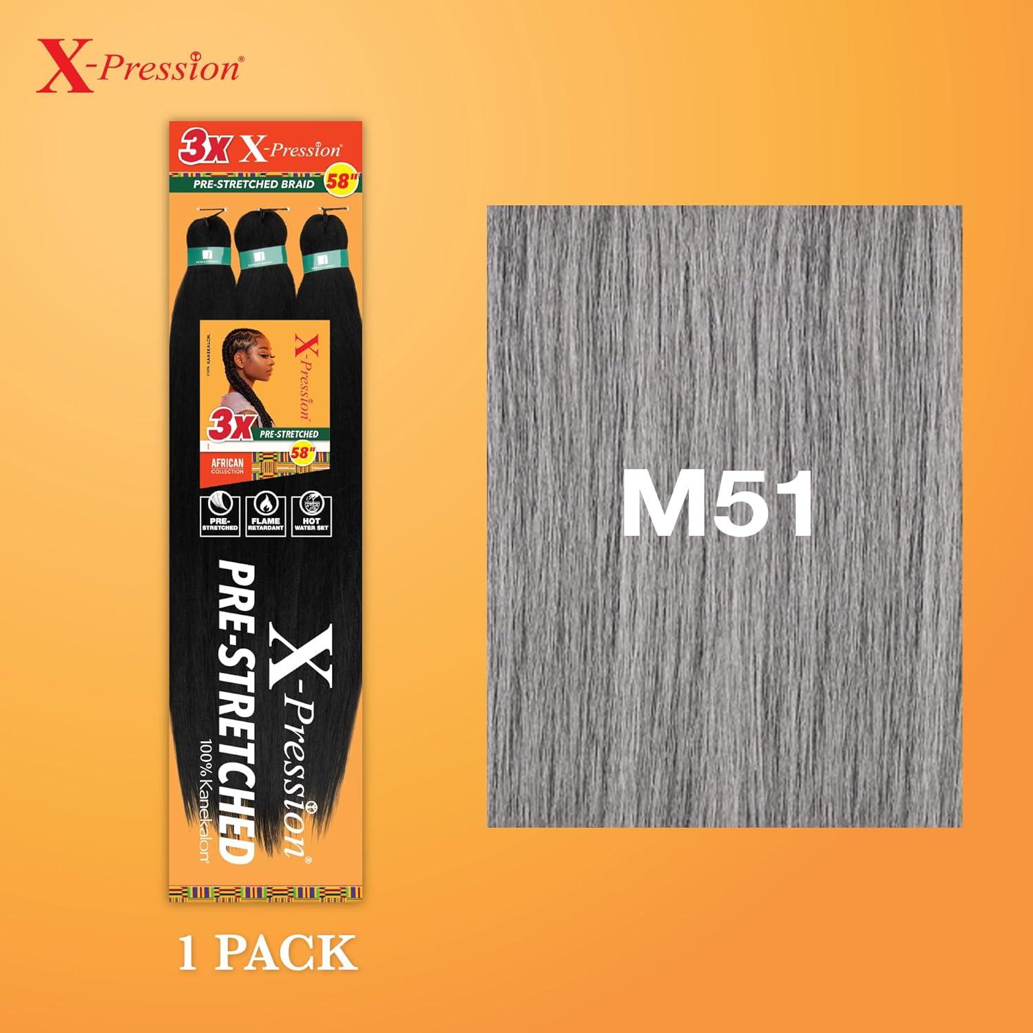 imageSensationnel Xpression prestretched braiding hair 3x braid 58 inch all kanekalon flame retardant synthetic braid for box braids and twists 1 pack 1 JETBLACKM51