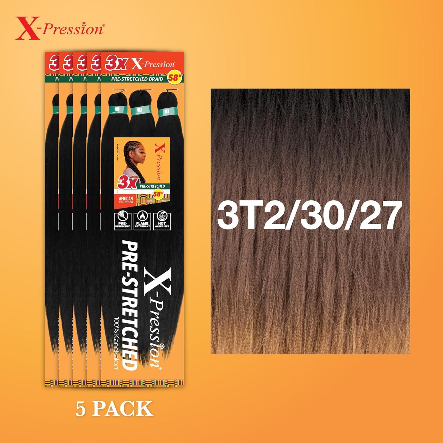 imageSensationnel Xpression prestretched braiding hair 3x braid 58 inch all kanekalon flame retardant synthetic braid for box braids and twists 1 pack 1 JETBLACK3T23027