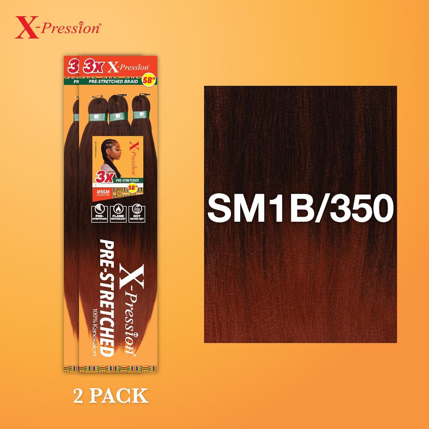 imageSensationnel Xpression prestretched braiding hair 3x braid 58 inch all kanekalon flame retardant synthetic braid for box braids and twists 1 pack 1 JETBLACKSM1B350
