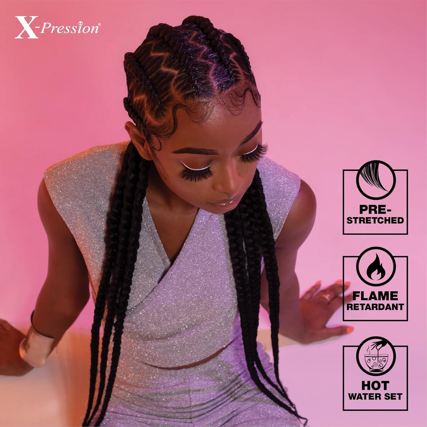 imageSensationnel Xpression prestretched braiding hair 3x braid 58 inch all kanekalon flame retardant synthetic braid for box braids and twists 1 pack 1 JETBLACKM2730
