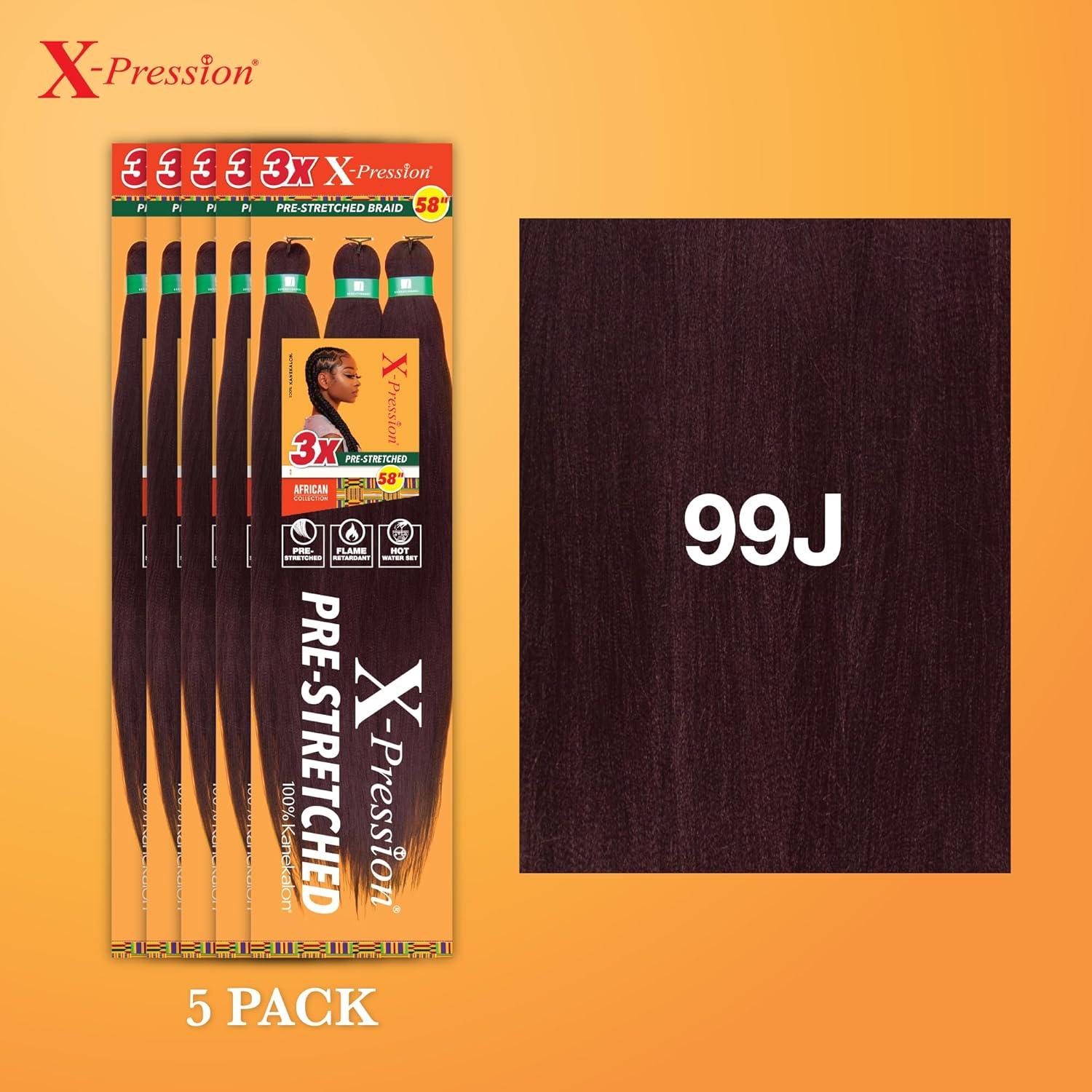 imageSensationnel Xpression prestretched braiding hair 3x braid 58 inch all kanekalon flame retardant synthetic braid for box braids and twists 1 pack 1 JETBLACK99J