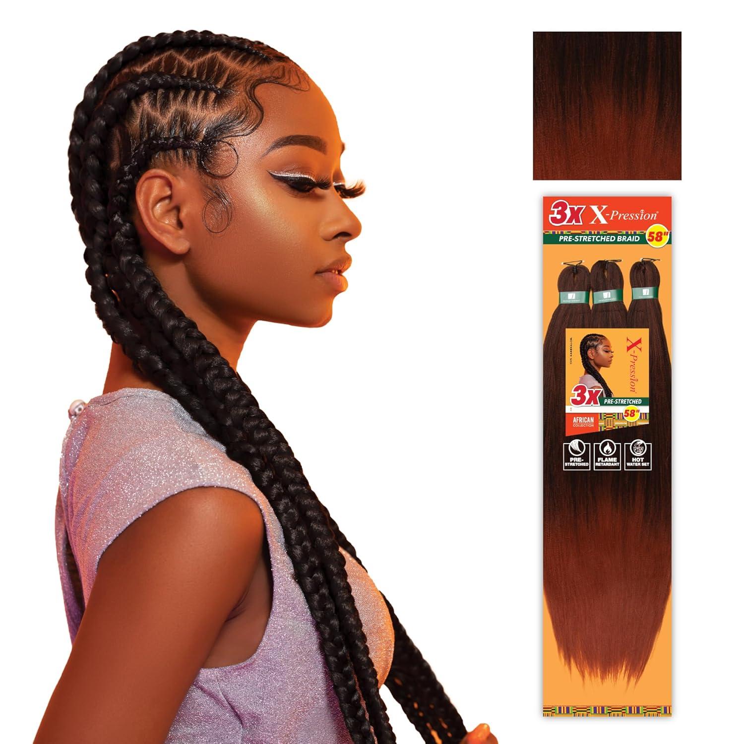 imageSensationnel Xpression prestretched braiding hair 3x braid 58 inch all kanekalon flame retardant synthetic braid for box braids and twists 1 pack 1 JETBLACKSM1B350