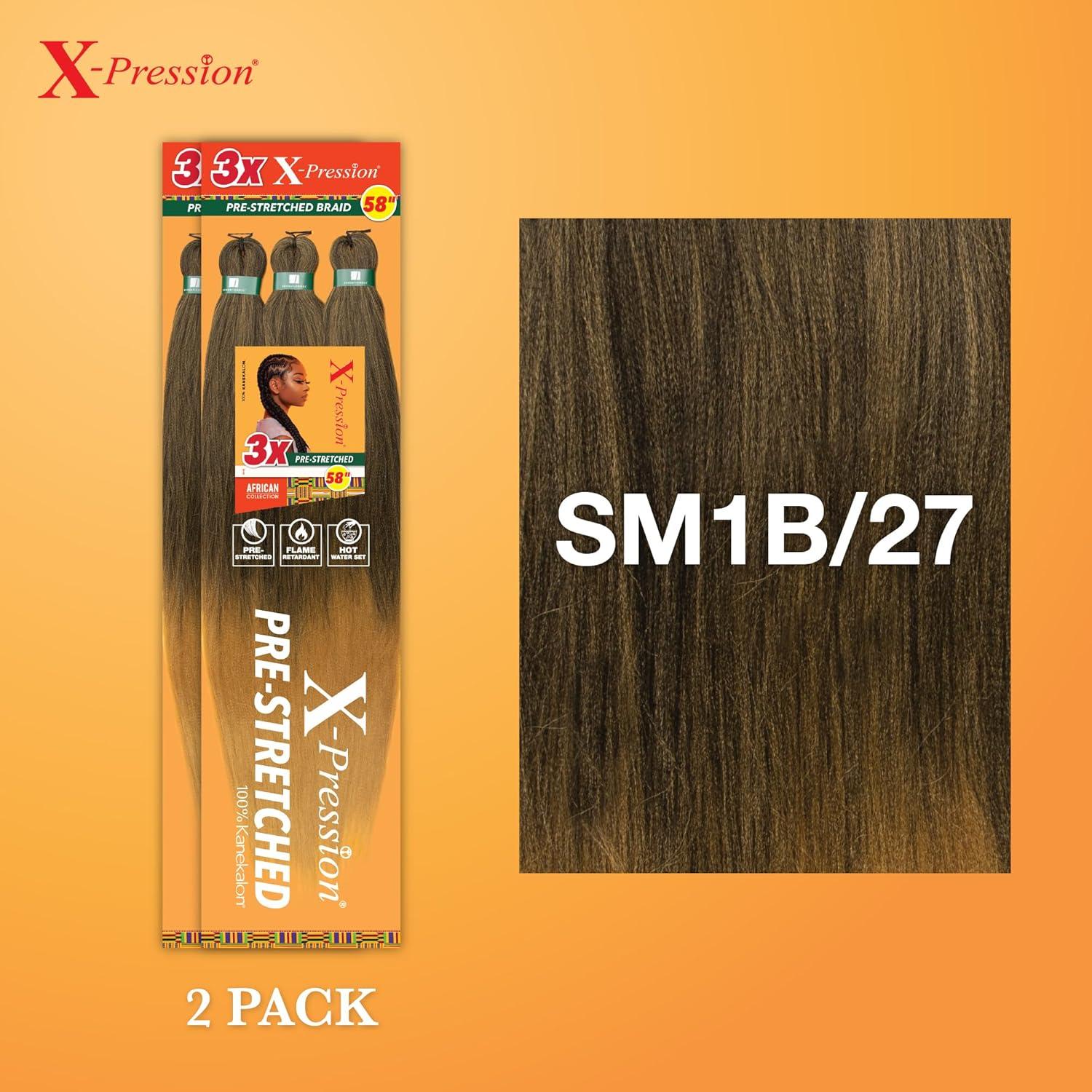 imageSensationnel Xpression prestretched braiding hair 3x braid 58 inch all kanekalon flame retardant synthetic braid for box braids and twists 1 pack 1 JETBLACKSM1B27