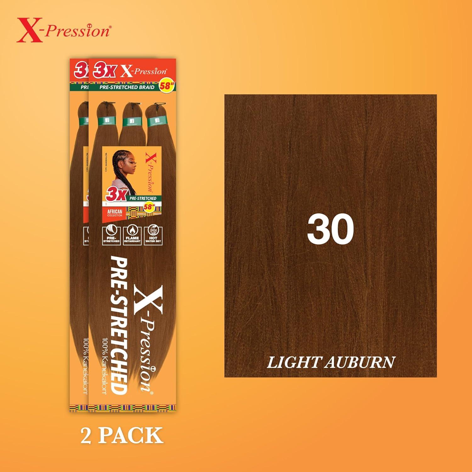 imageSensationnel Xpression prestretched braiding hair 3x braid 58 inch all kanekalon flame retardant synthetic braid for box braids and twists 1 pack 1 JETBLACK30 LIGHTAUBURN