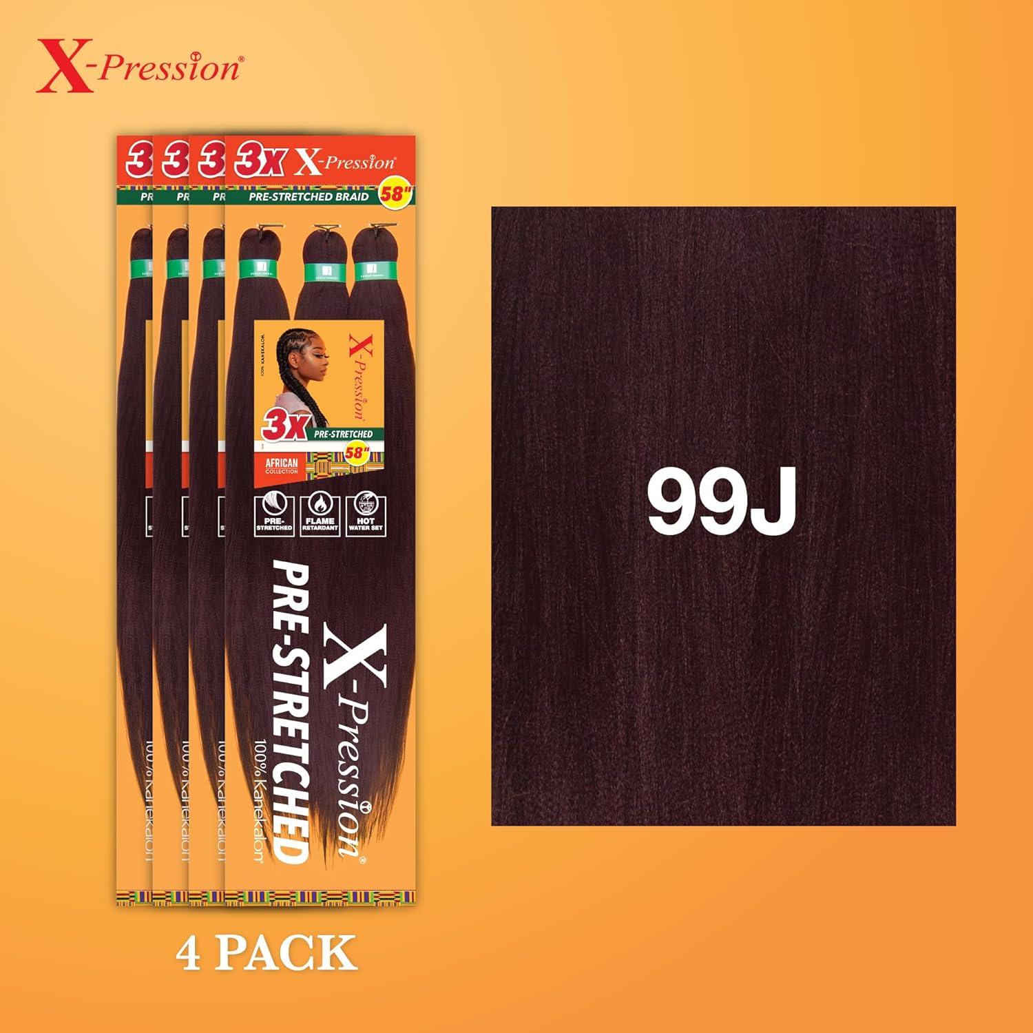 imageSensationnel Xpression prestretched braiding hair 3x braid 58 inch all kanekalon flame retardant synthetic braid for box braids and twists 1 pack 1 JETBLACK99J