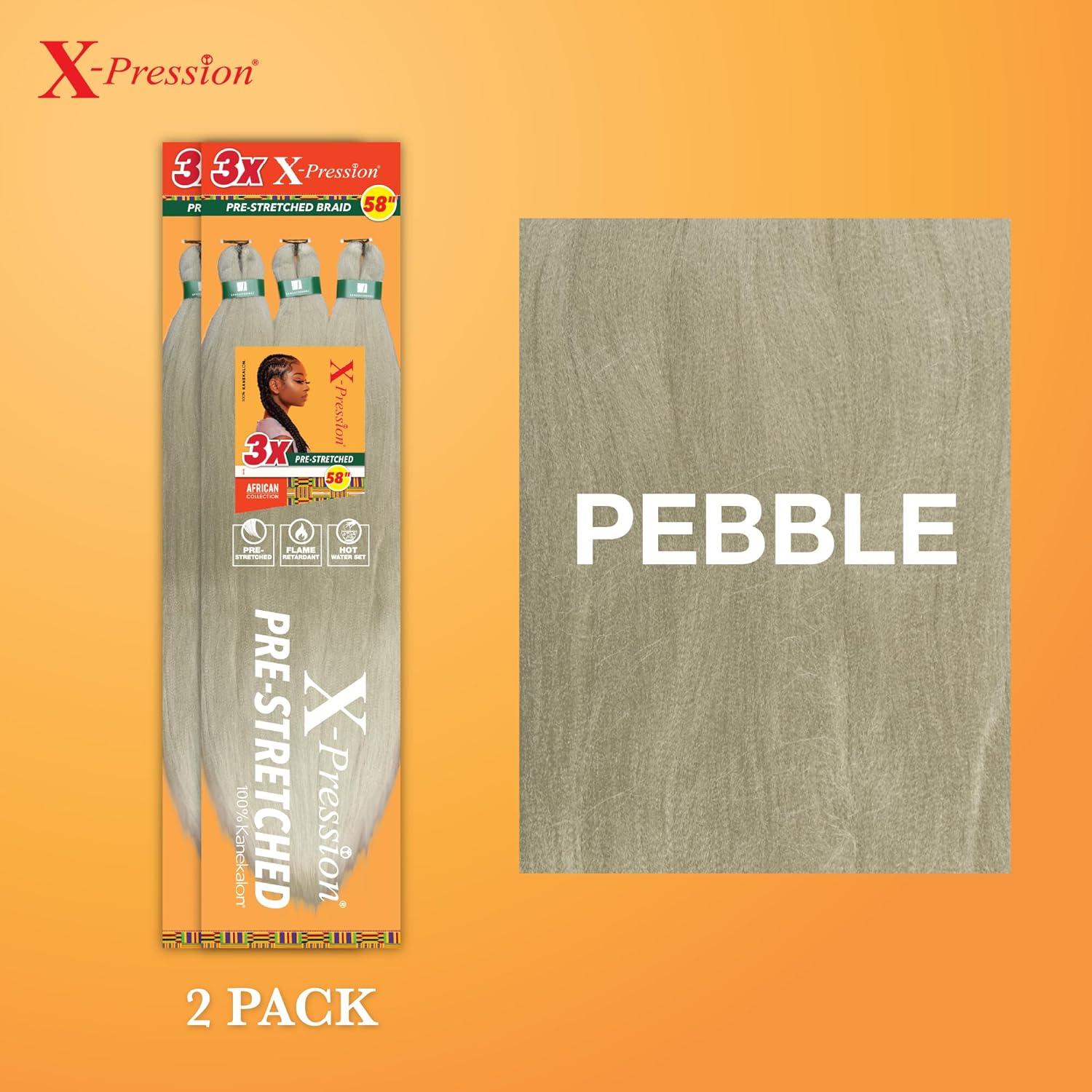 imageSensationnel Xpression prestretched braiding hair 3x braid 58 inch all kanekalon flame retardant synthetic braid for box braids and twists 1 pack 1 JETBLACKPEBBLE