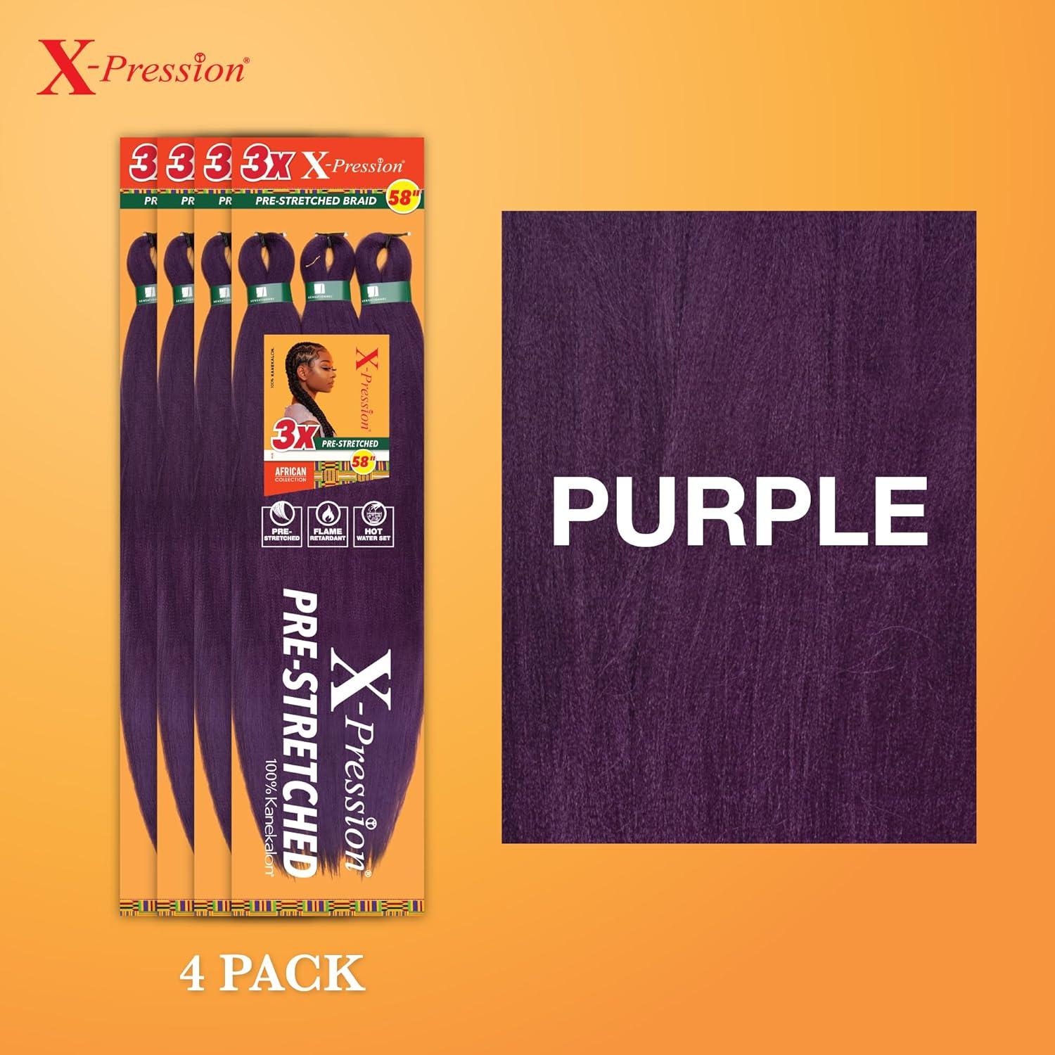 imageSensationnel Xpression prestretched braiding hair 3x braid 58 inch all kanekalon flame retardant synthetic braid for box braids and twists 1 pack 1 JETBLACKPURPLE
