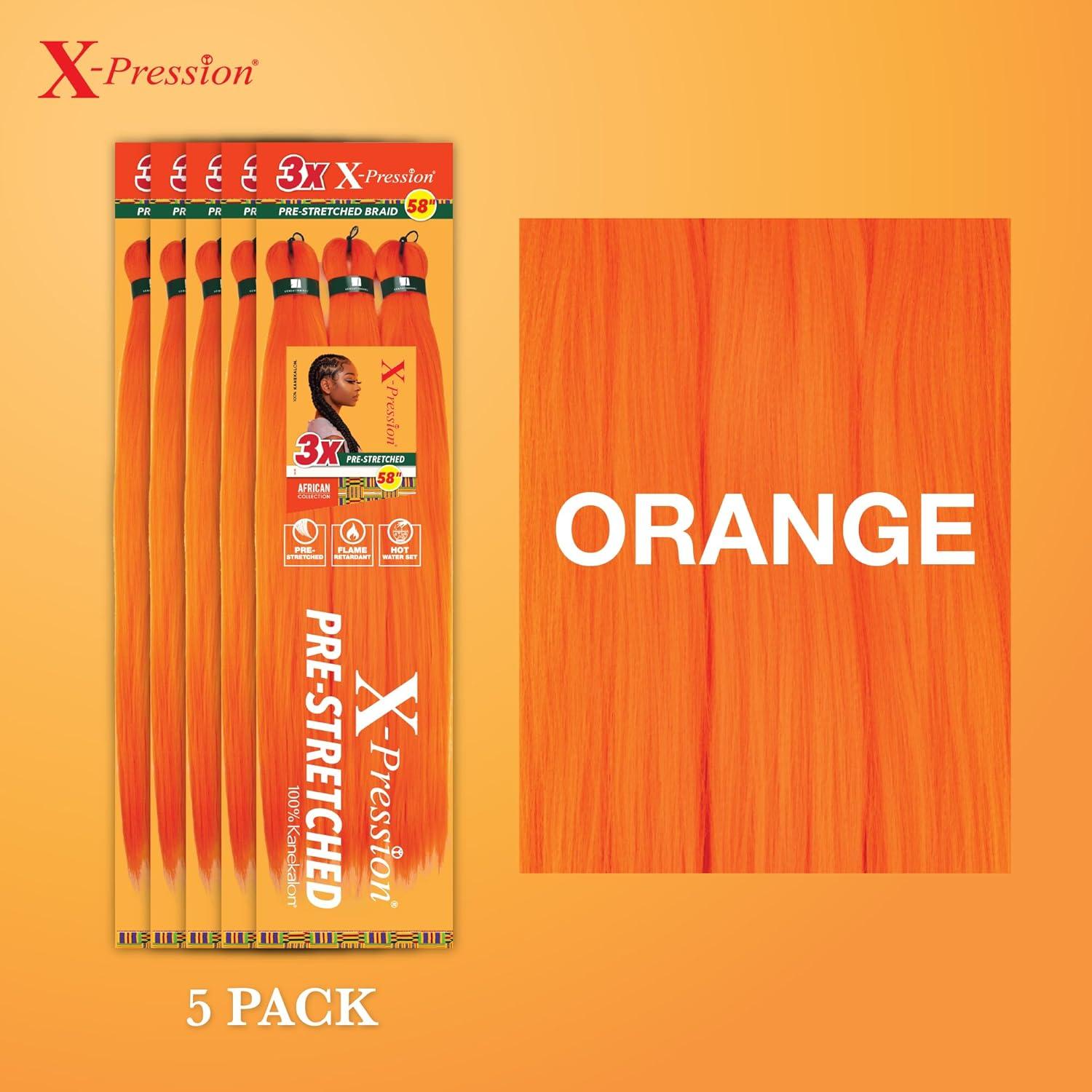imageSensationnel Xpression prestretched braiding hair 3x braid 58 inch all kanekalon flame retardant synthetic braid for box braids and twists 1 pack 1 JETBLACKORANGE