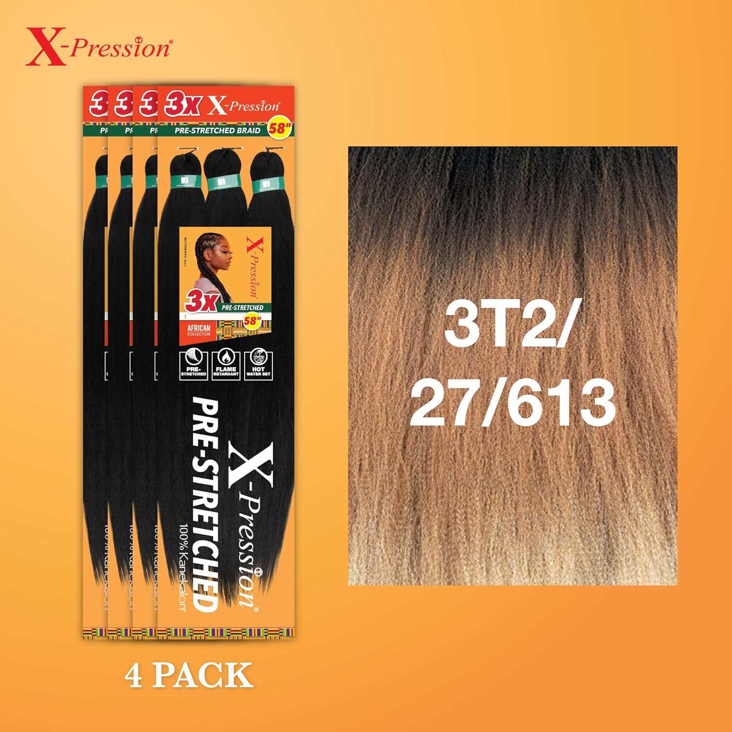 imageSensationnel Xpression prestretched braiding hair 3x braid 58 inch all kanekalon flame retardant synthetic braid for box braids and twists 1 pack 1 JETBLACK3T227613