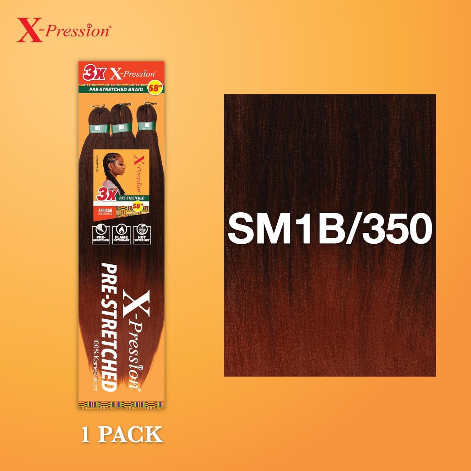 imageSensationnel Xpression prestretched braiding hair 3x braid 58 inch all kanekalon flame retardant synthetic braid for box braids and twists 1 pack 1 JETBLACKSM1B350