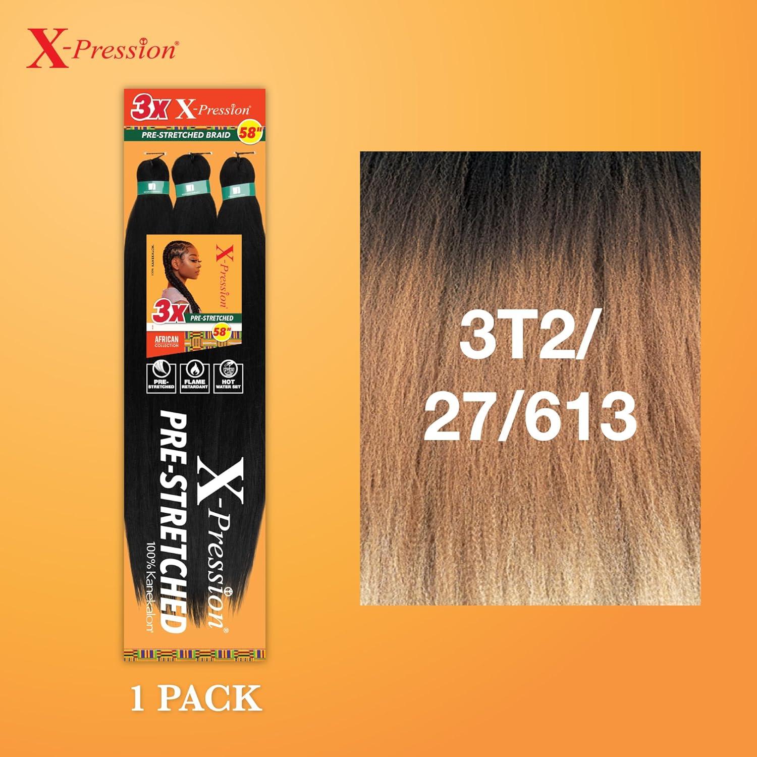 imageSensationnel Xpression prestretched braiding hair 3x braid 58 inch all kanekalon flame retardant synthetic braid for box braids and twists 1 pack 1 JETBLACK3T227613