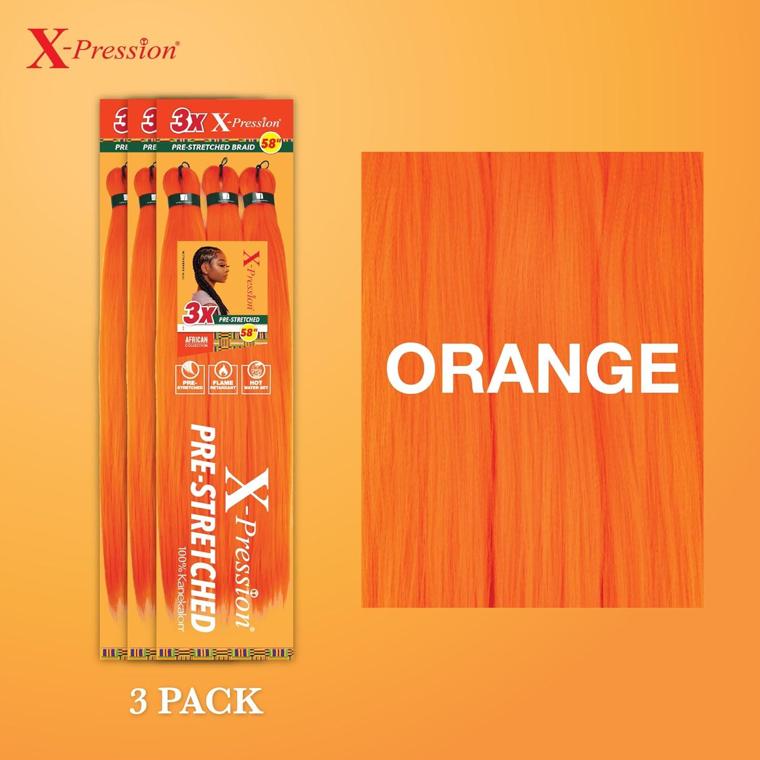 imageSensationnel Xpression prestretched braiding hair 3x braid 58 inch all kanekalon flame retardant synthetic braid for box braids and twists 1 pack 1 JETBLACKORANGE