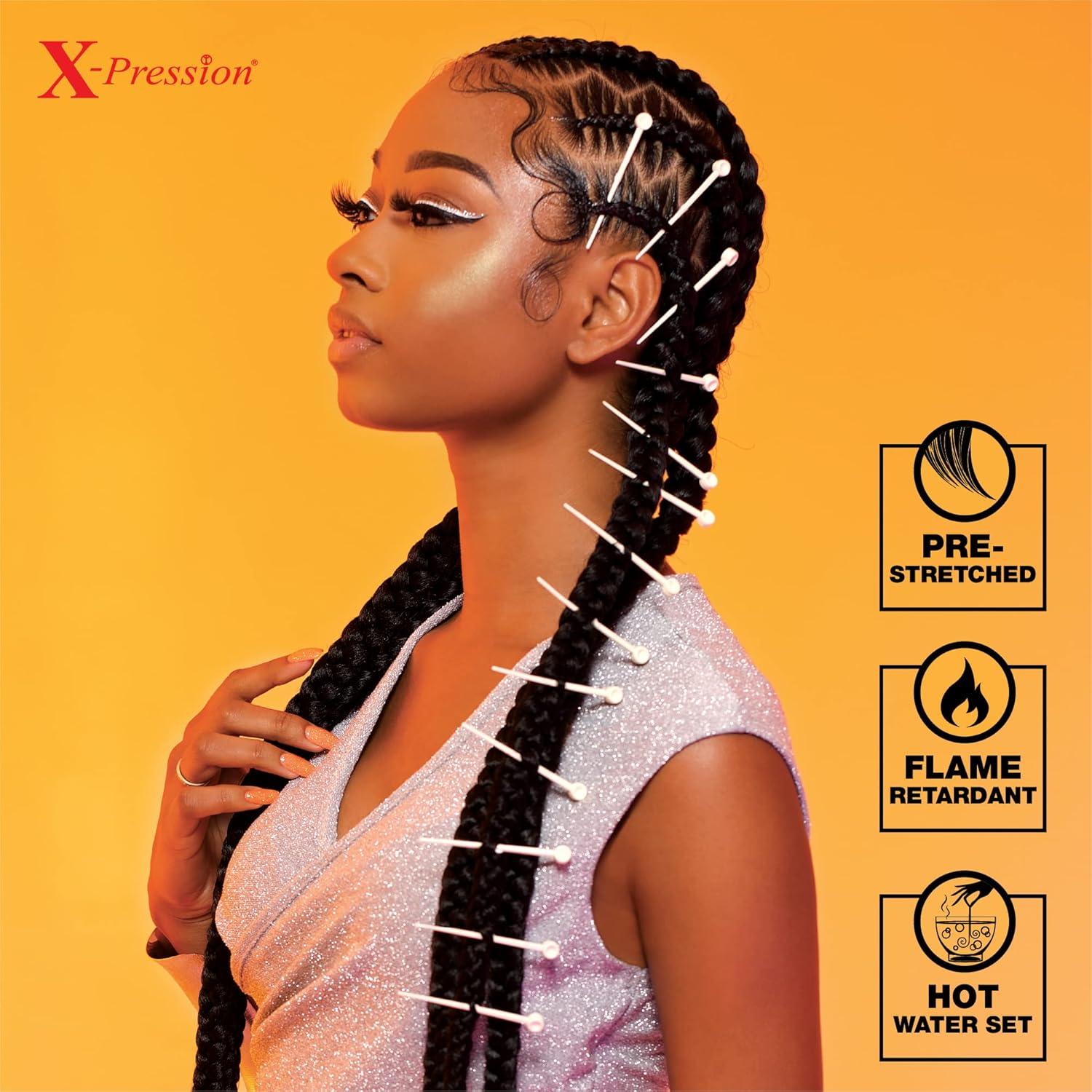 imageSensationnel Xpression prestretched braiding hair 3x braid 58 inch all kanekalon flame retardant synthetic braid for box braids and twists 1 pack 1 JETBLACK4 MEDBROWN