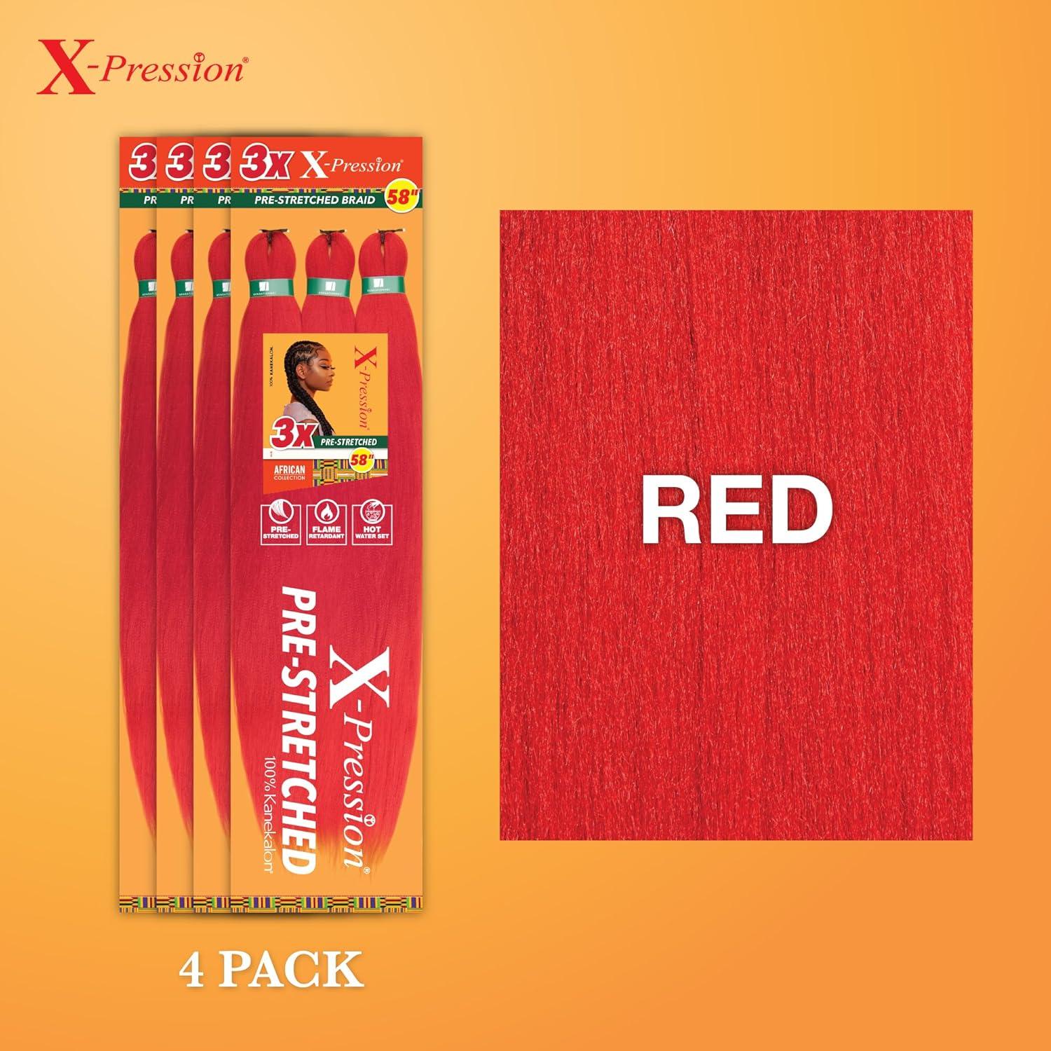 imageSensationnel Xpression prestretched braiding hair 3x braid 58 inch all kanekalon flame retardant synthetic braid for box braids and twists 1 pack 1 JETBLACKRED